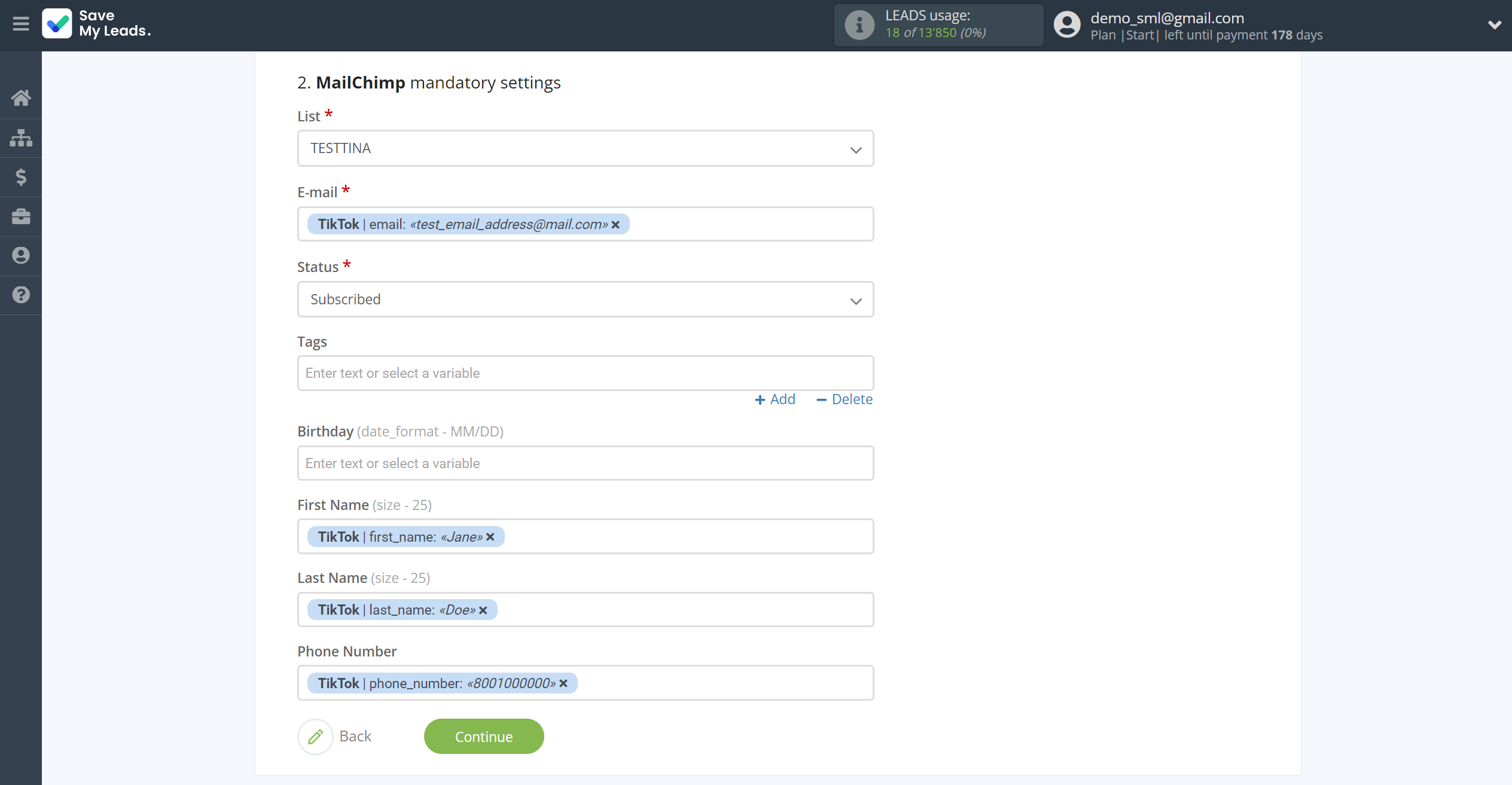 How to Connect TikTok with MailChimp | Assigning fields How to Connect TikTok with MailChimp | Assigning fields