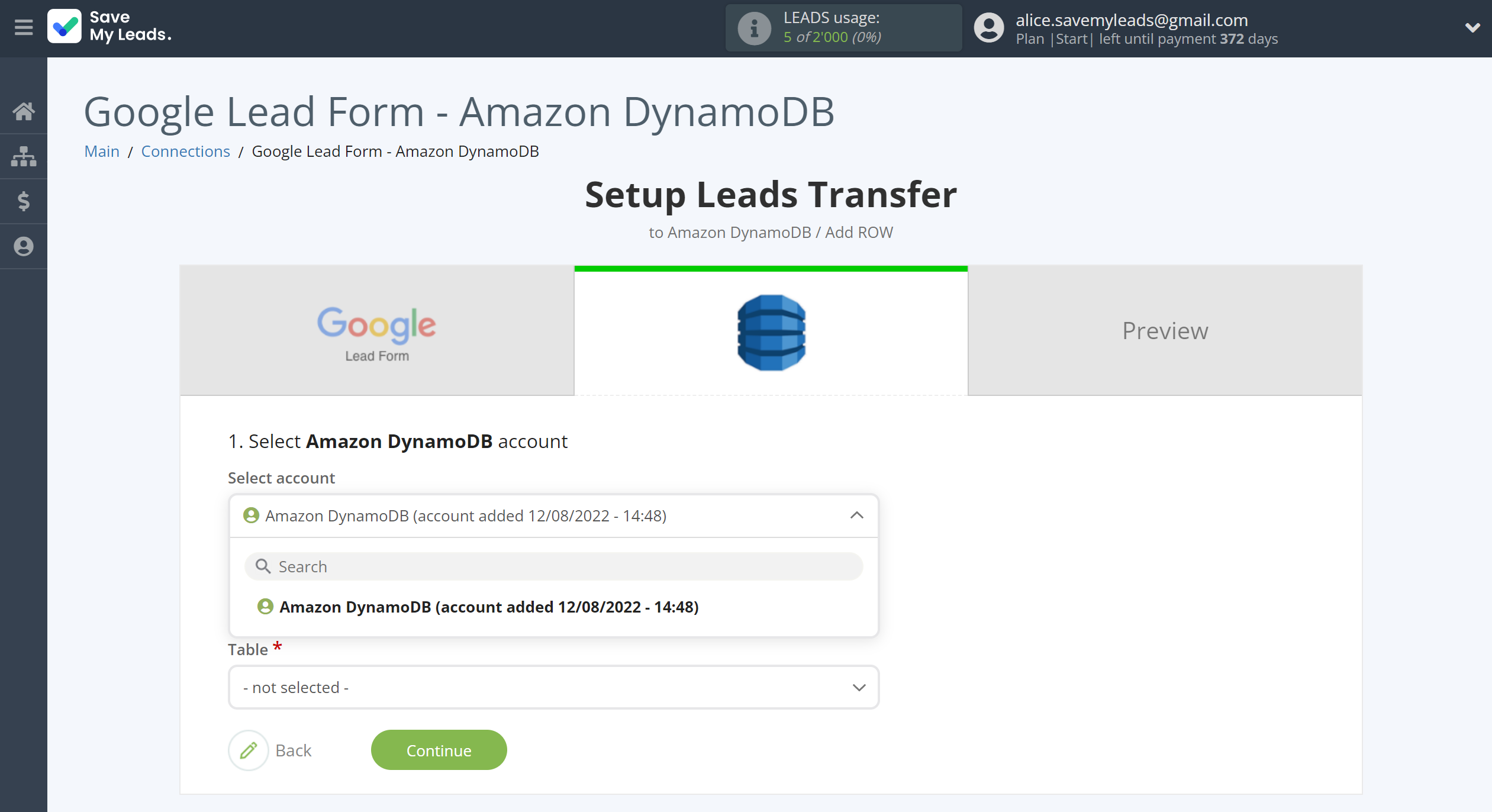 How to Connect Google Lead Form with Amazon DynamoDB | Data Destination account selection How to Connect Google Lead Form with Amazon DynamoDB | Data Destination account selection