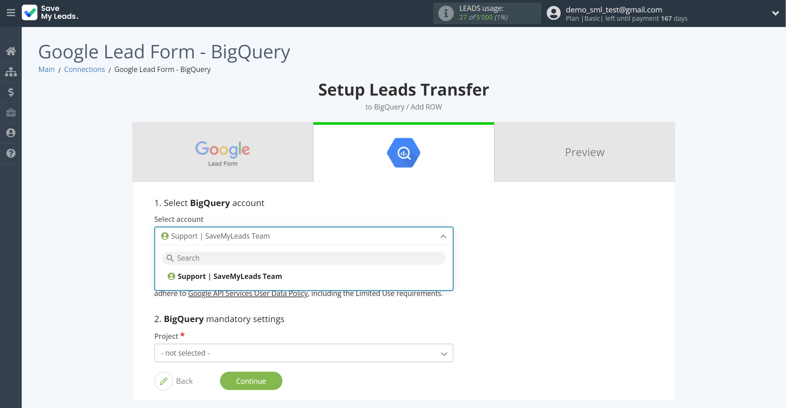 How to Connect Google Lead Form with BigQuery | Data Destination account selection How to Connect Google Lead Form with BigQuery | Data Destination account selection