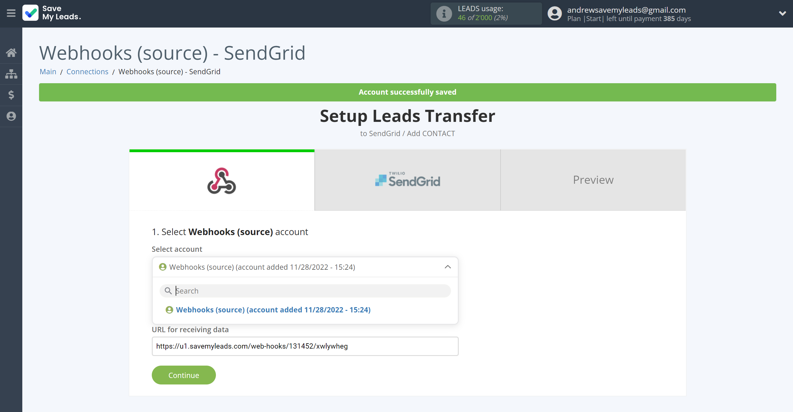 How to Connect Webhooks with SendGrid | Data Source account selection How to Connect Webhooks with SendGrid | Data Source account selection