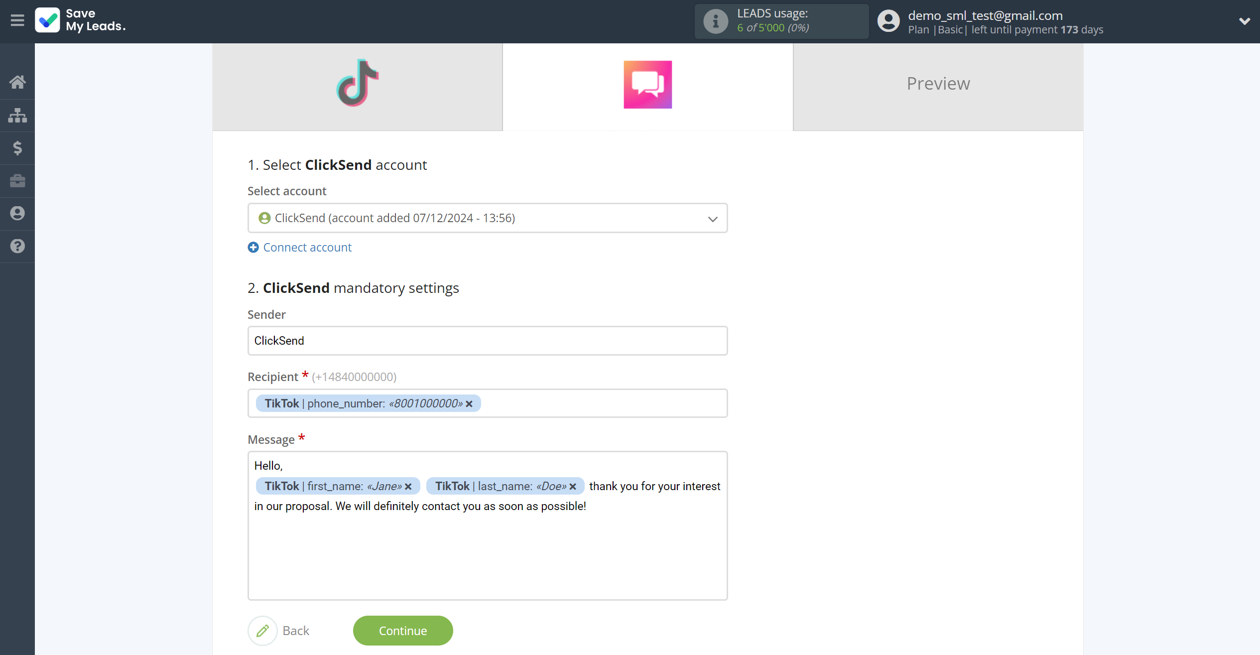 How to Connect TikTok with ClickSend Send SMS | Assigning fields How to Connect TikTok with ClickSend Send SMS | Assigning fields