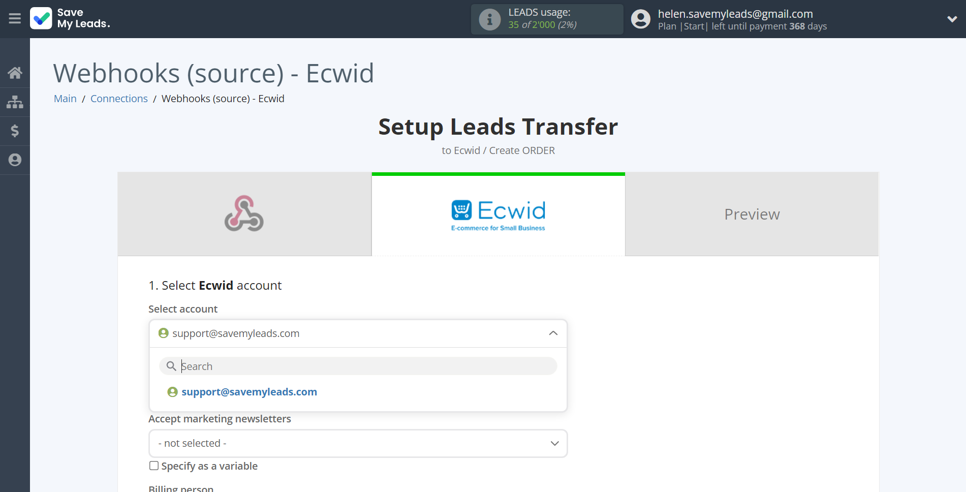 How to Connect Webhooks with Ecwid Create Order | Data Destination account selection How to Connect Webhooks with Ecwid Create Order | Data Destination account selection