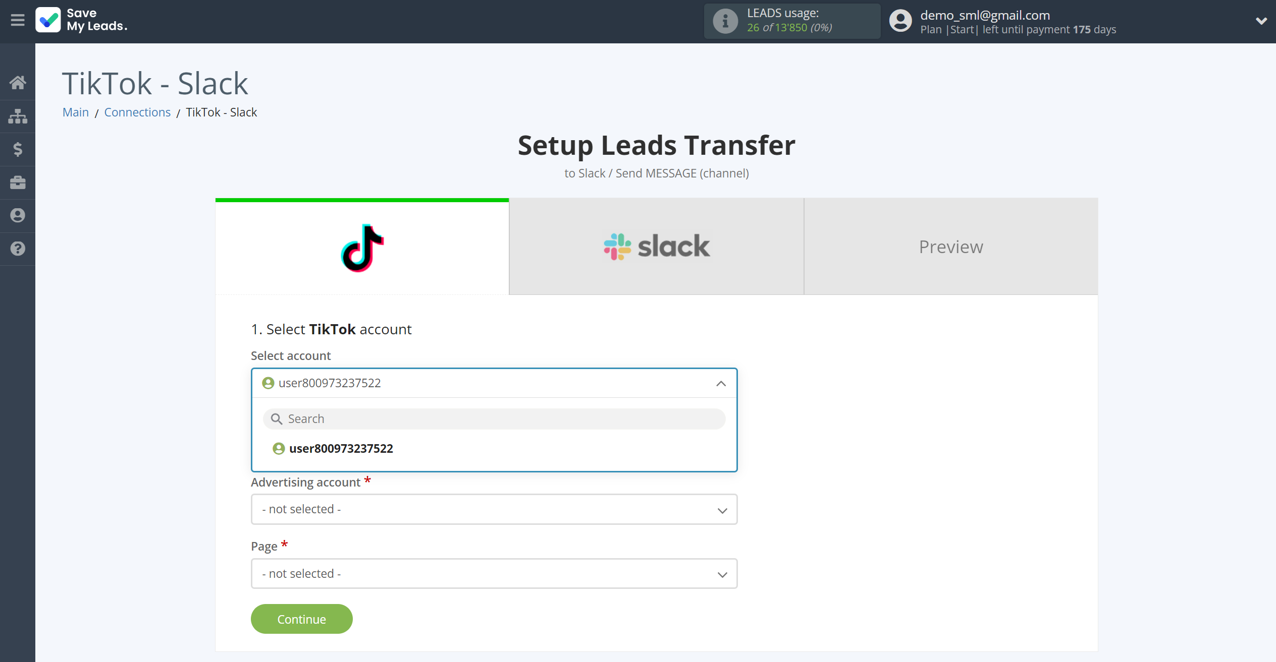 How to Connect TikTok with Slack Channel Notification | Data Source account selection How to Connect TikTok with Slack Channel Notification | Data Source account selection