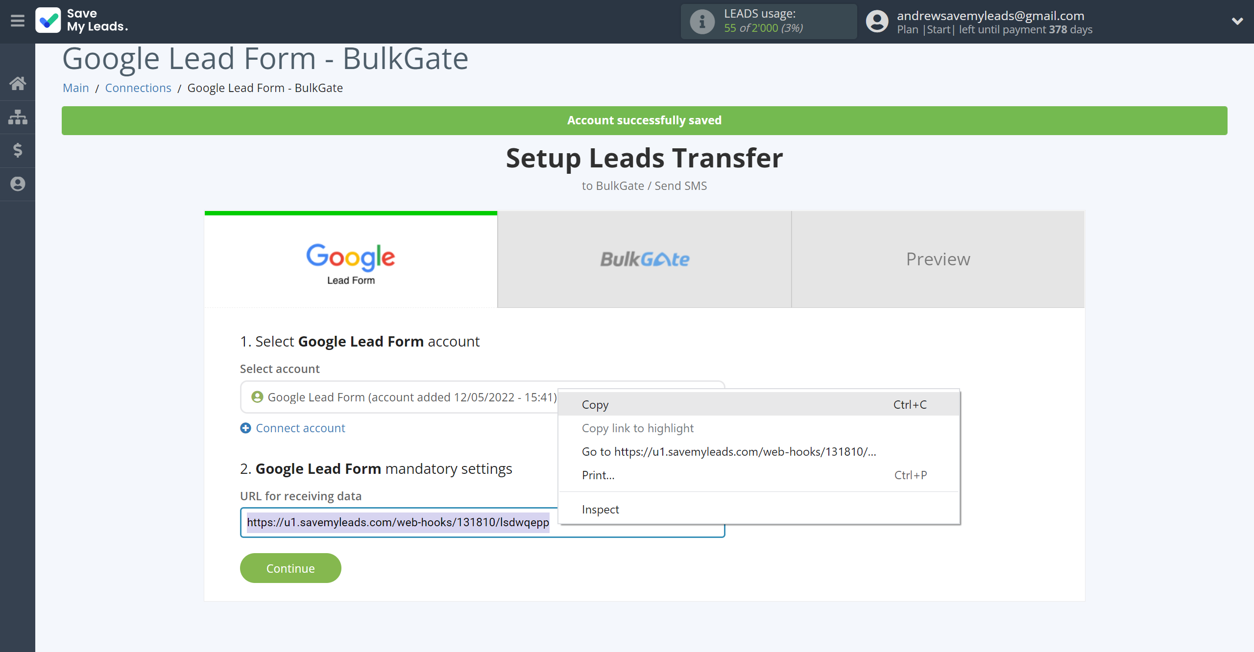 How to Connect Google Lead Form with BulkGate | Data Source account connection How to Connect Google Lead Form with BulkGate | Data Source account connection