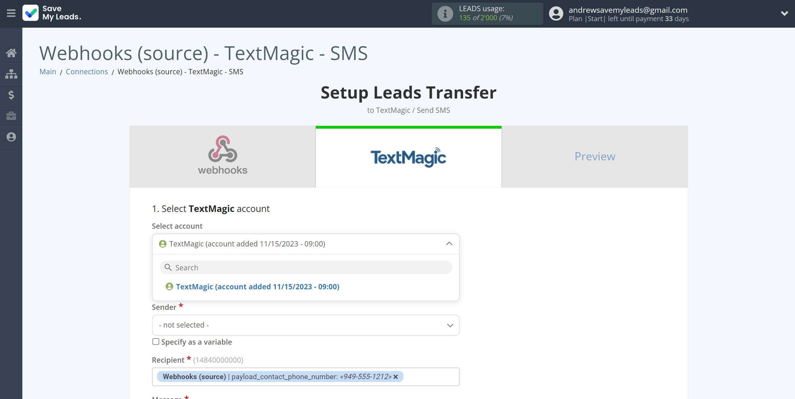 How to Connect Webhooks with TextMagic | Data Destination account selection How to Connect Webhooks with TextMagic | Data Destination account selection