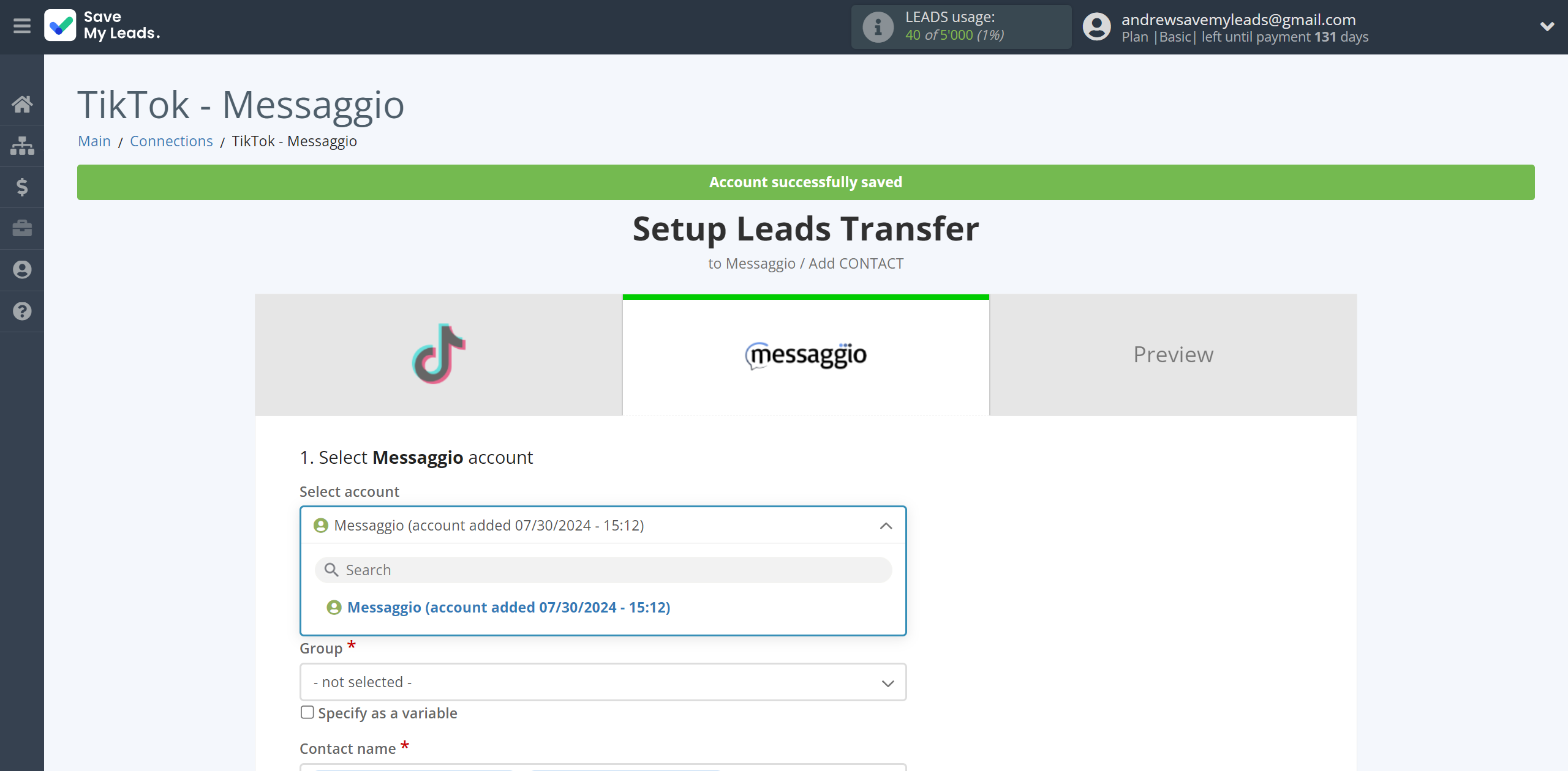 How to Connect TikTok with Messaggio | Data Destination account selection How to Connect TikTok with Messaggio | Data Destination account selection