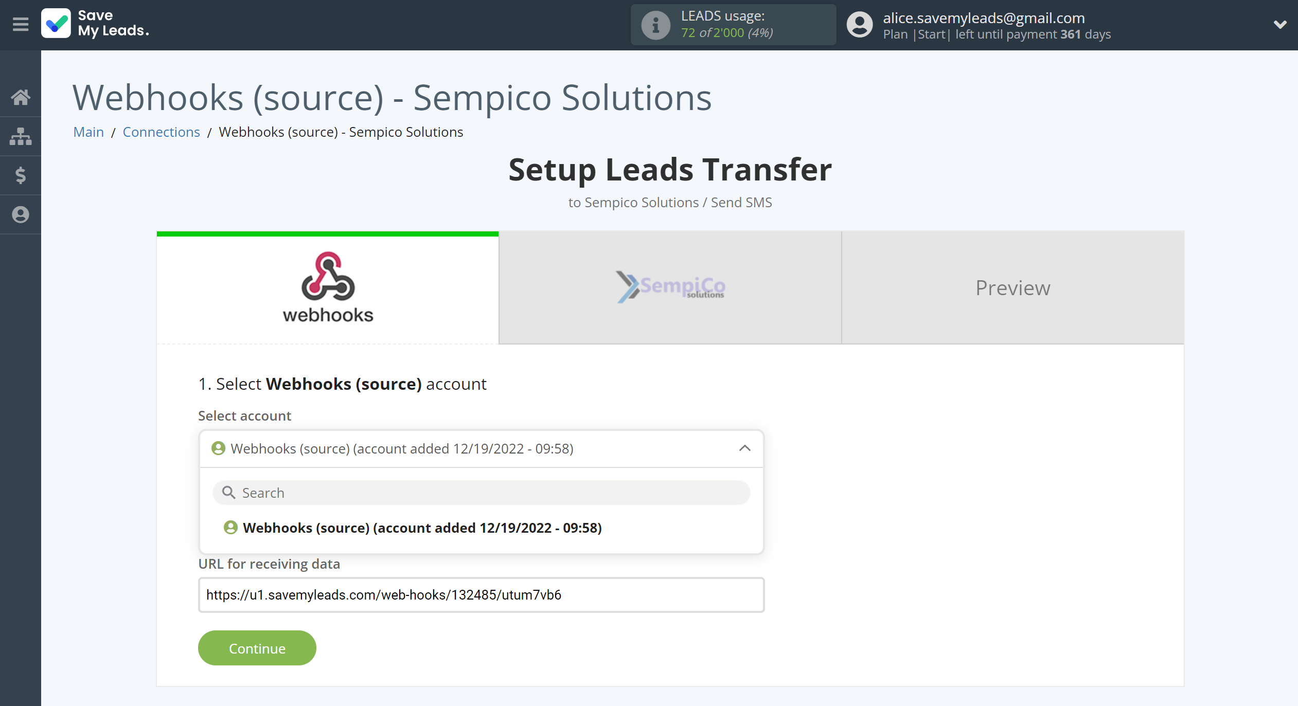 How to Connect Webhooks with Sempico Solutions | Data Source account selection How to Connect Webhooks with Sempico Solutions | Data Source account selection