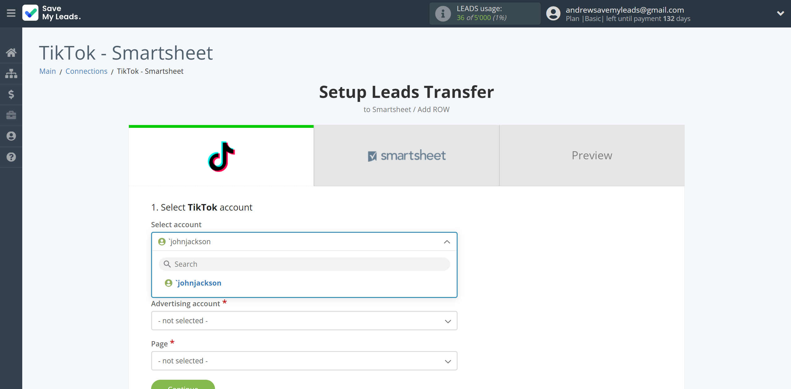 How to Connect TikTok with Smartsheet | Data Source account selection How to Connect TikTok with Smartsheet | Data Source account selection