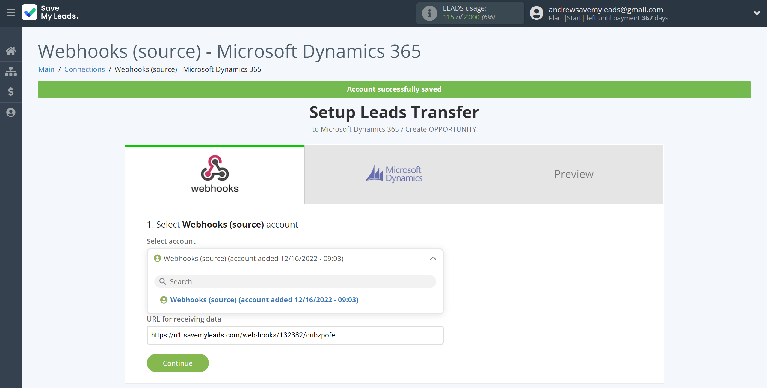 How to Connect Webhooks with Microsoft Dynamics 365 Create Opportunity | Data Source account selection How to Connect Webhooks with Microsoft Dynamics 365 Create Opportunity | Data Source account selection