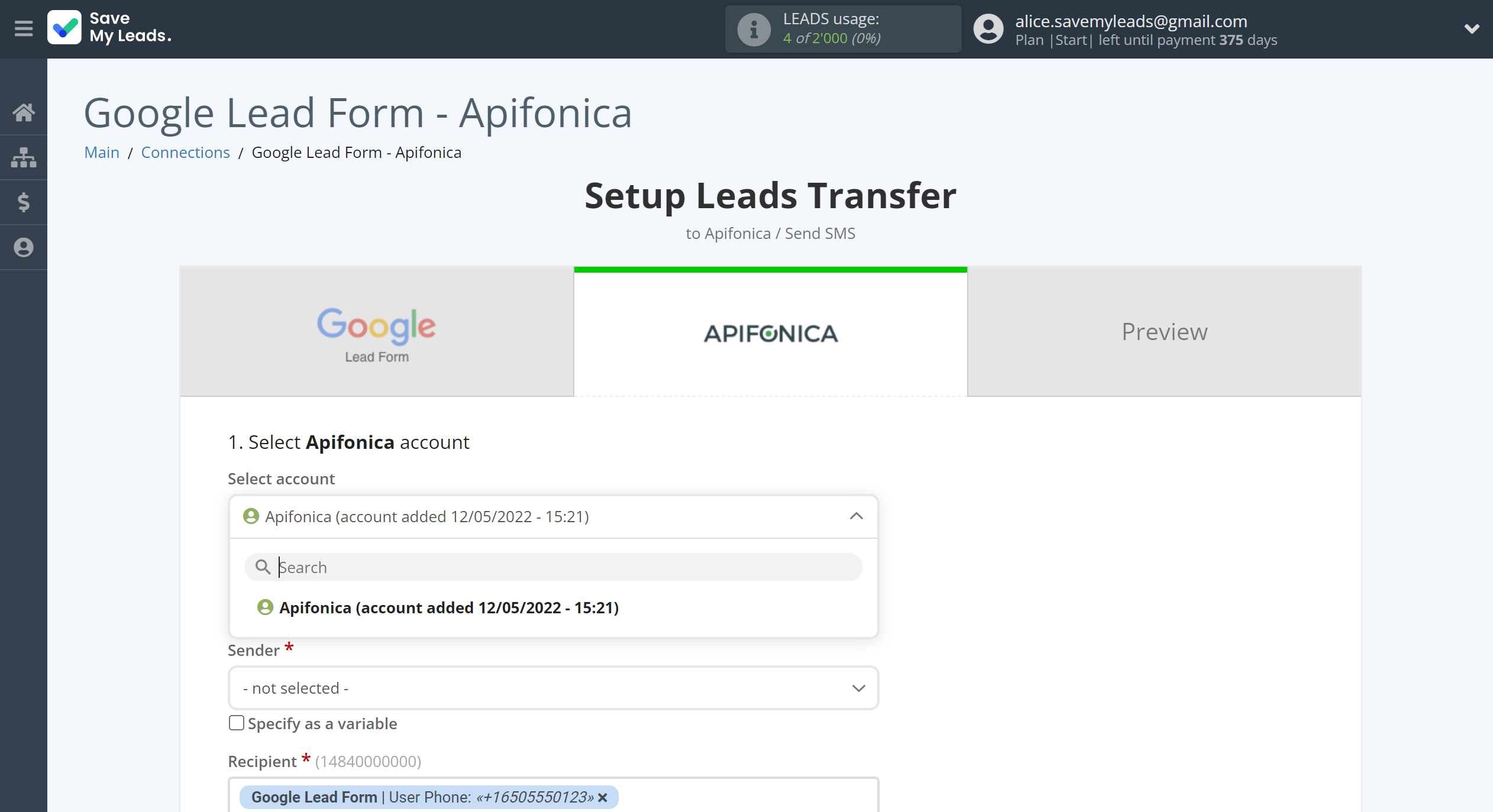 How to Connect Google Lead Form with Apifonica | Data Destination account selection How to Connect Google Lead Form with Apifonica | Data Destination account selection