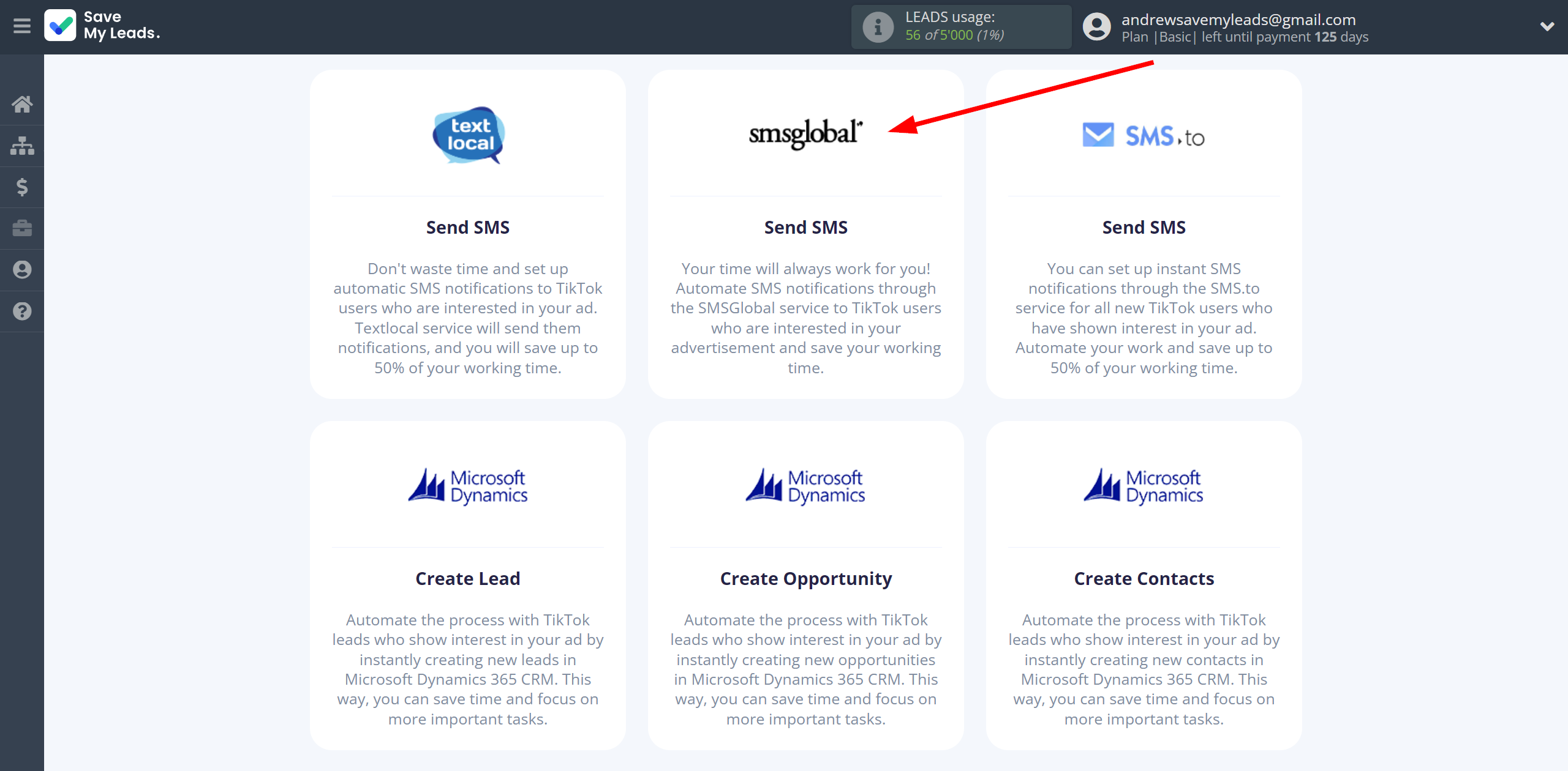 How to Connect TikTok with SMSGlobal | Data Destination system selection How to Connect TikTok with SMSGlobal | Data Destination system selection