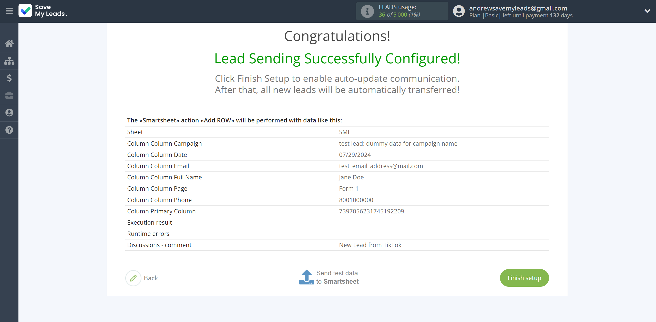 How to Connect TikTok with Smartsheet | Test data How to Connect TikTok with Smartsheet | Test data