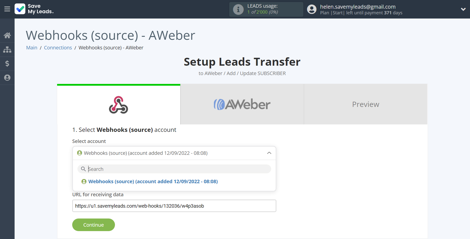 How to Connect Webhooks with AWeber | Data Source account selection How to Connect Webhooks with AWeber | Data Source account selection