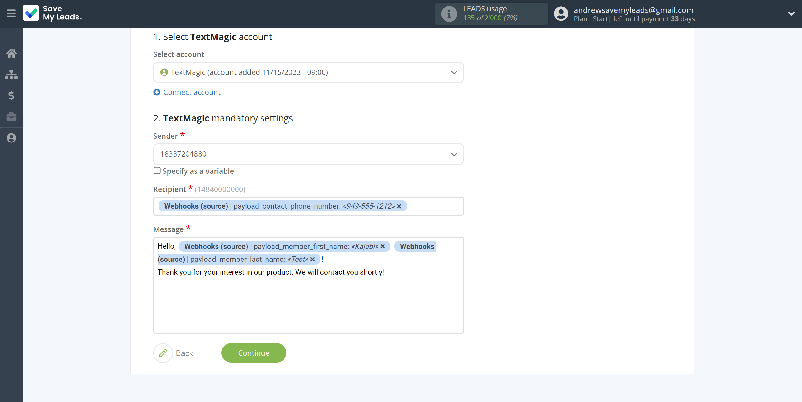 How to Connect Webhooks with TextMagic | Assigning fields How to Connect Webhooks with TextMagic | Assigning fields