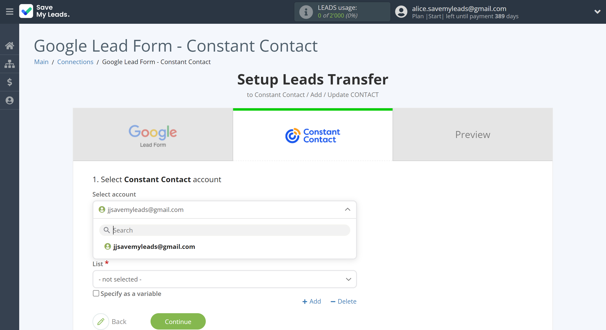 How to Connect Google Lead Form with Constant Contact | Data Destination account selection How to Connect Google Lead Form with Constant Contact | Data Destination account selection