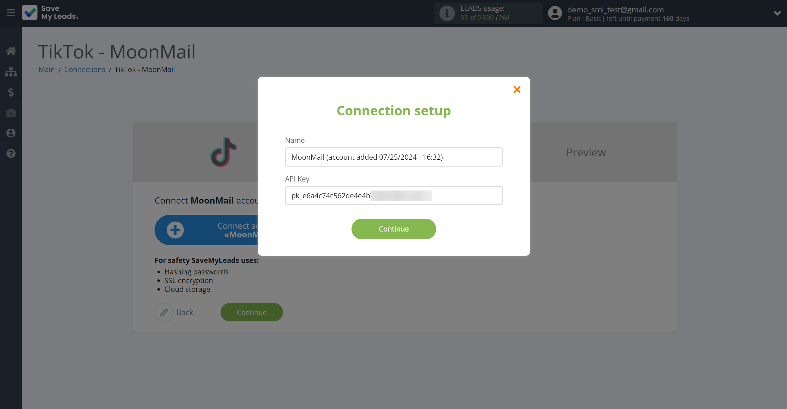 How to Connect TikTok with MoonMail | Data Destination account connection How to Connect TikTok with MoonMail | Data Destination account connection