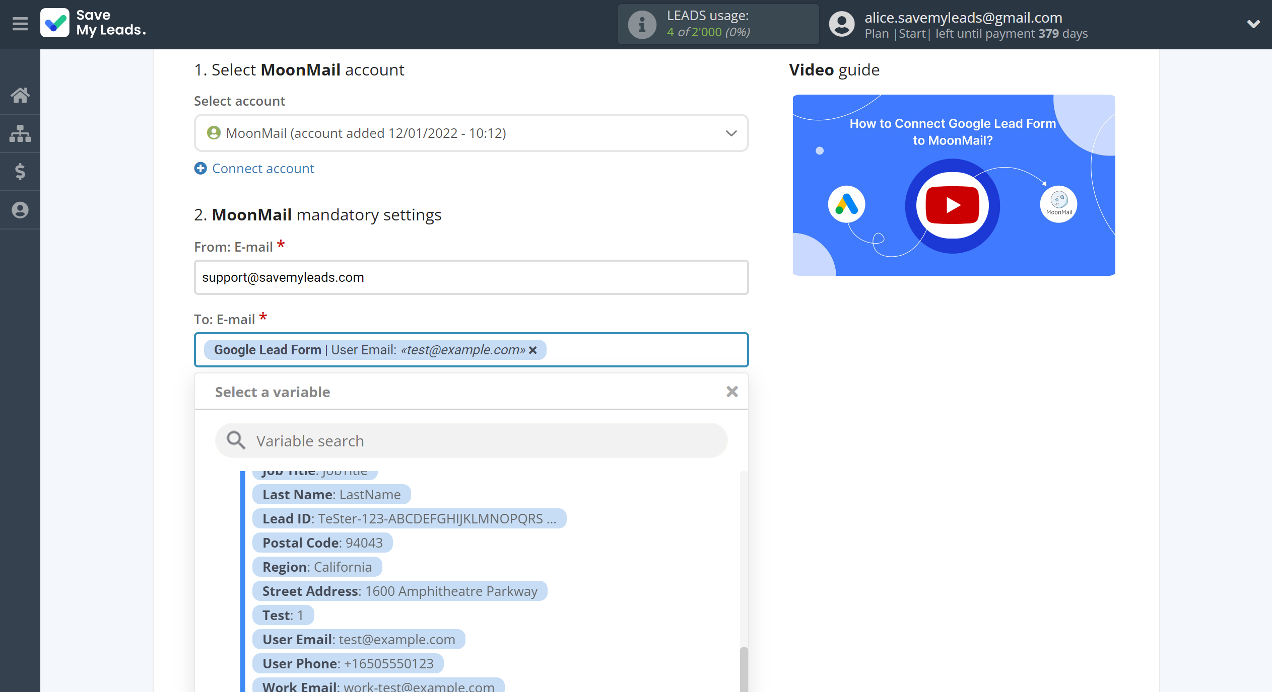 How to Connect Google Lead Form with MoonMail | Assigning fields How to Connect Google Lead Form with MoonMail | Assigning fields