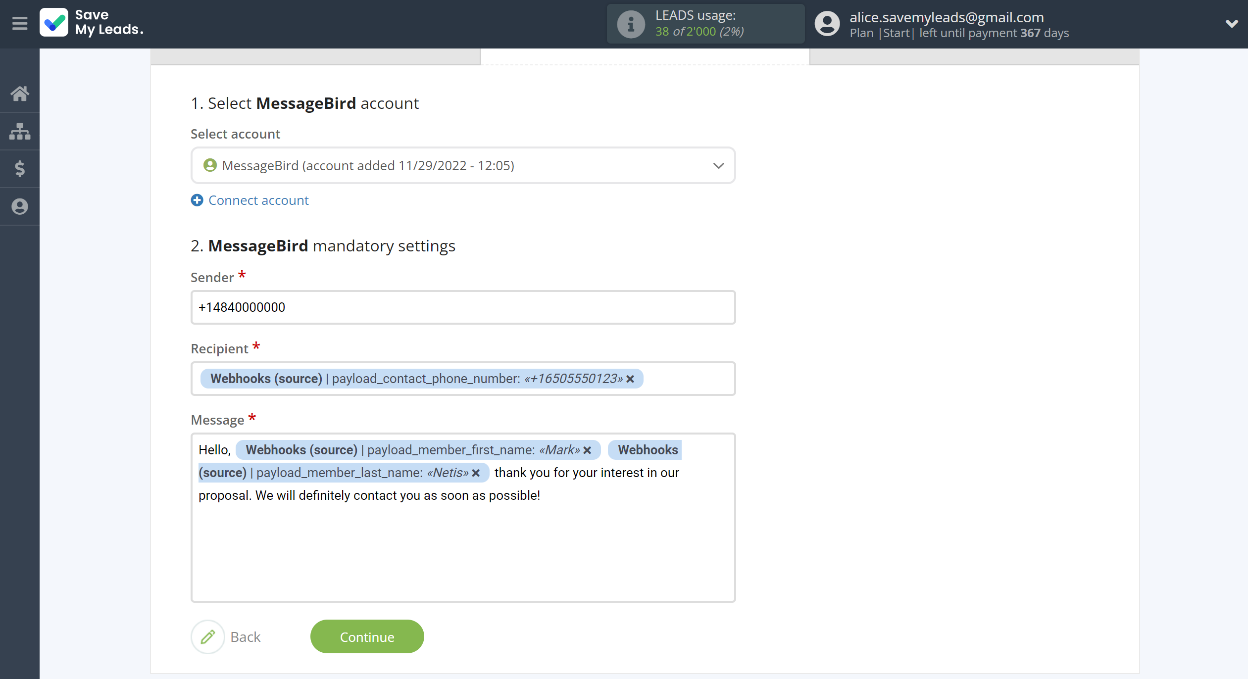 How to Connect Webhooks with MessageBird | Assigning fields How to Connect Webhooks with MessageBird | Assigning fields