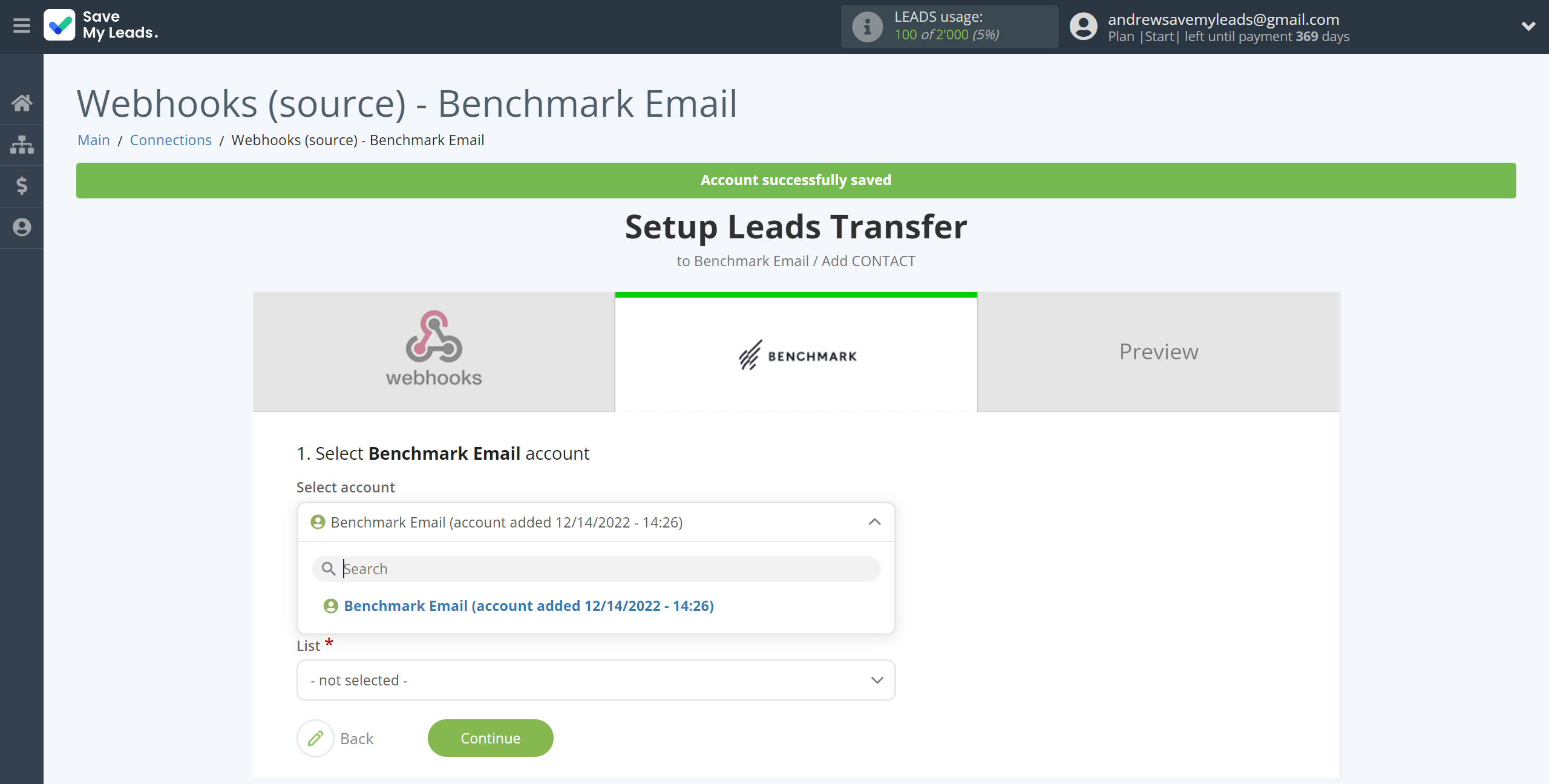 How to Connect Webhooks with Benchmark Email | Data Destination account selection How to Connect Webhooks with Benchmark Email | Data Destination account selection