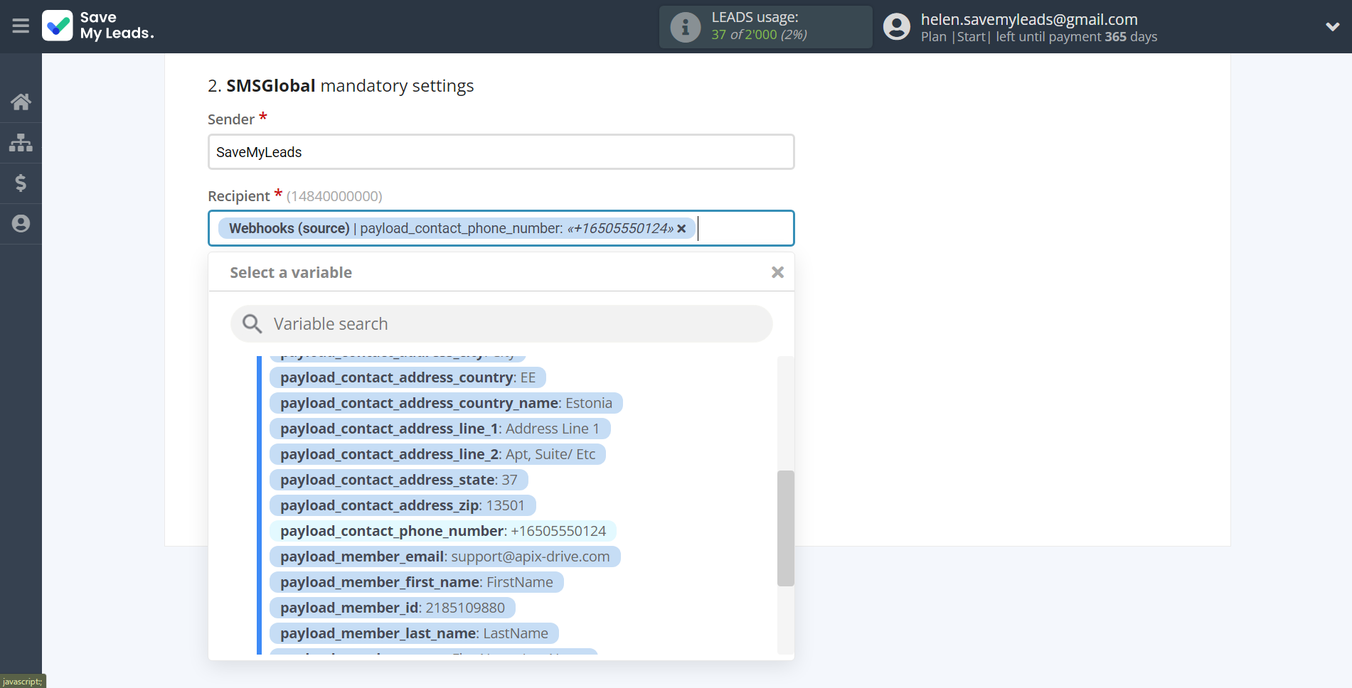 How to Connect Webhooks with SMSGlobal | Assigning fields How to Connect Webhooks with SMSGlobal | Assigning fields