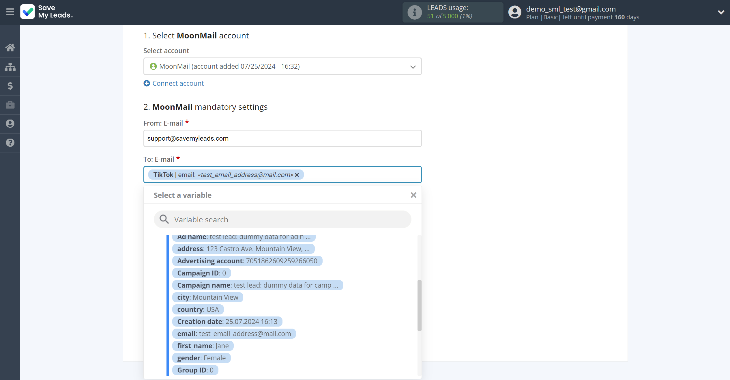 How to Connect TikTok with MoonMail | Assigning fields How to Connect TikTok with MoonMail | Assigning fields