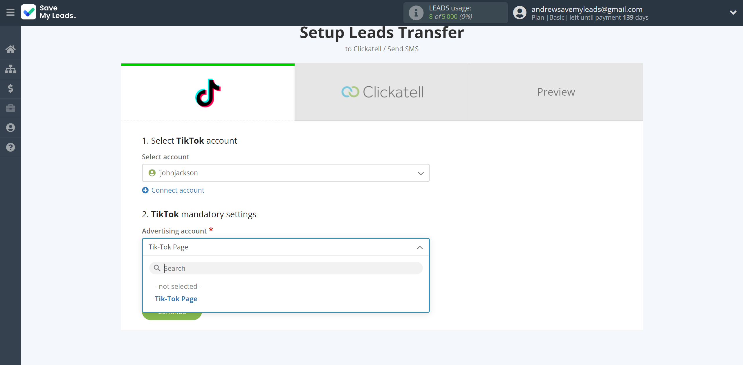 How to Connect TikTok with Clickatell | Data Source account connection How to Connect TikTok with Clickatell | Data Source account connection