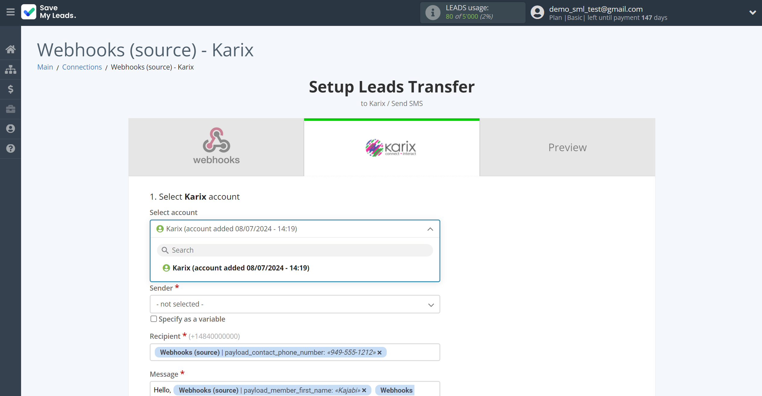 How to Connect Webhooks with Karix | Data Destination account selection How to Connect Webhooks with Karix | Data Destination account selection