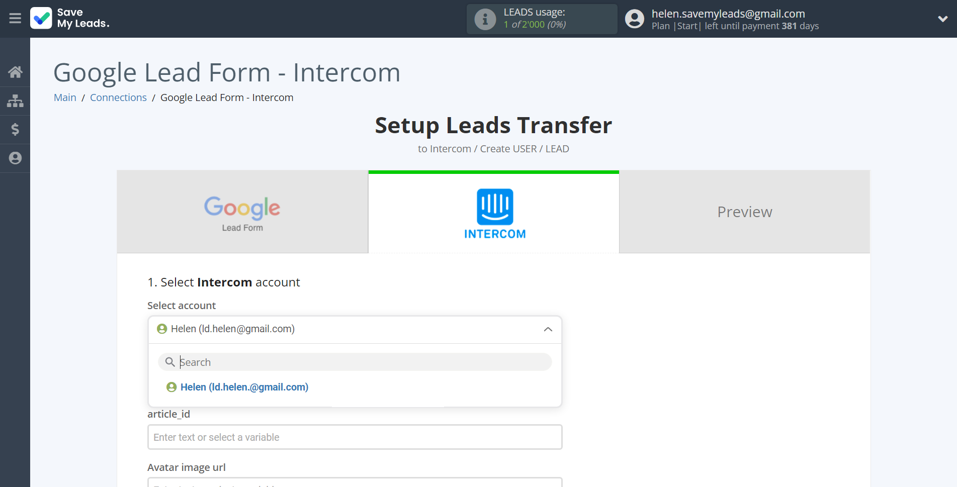 How to Connect Google Lead Form with Intercom | Data Destination account selection How to Connect Google Lead Form with Intercom | Data Destination account selection