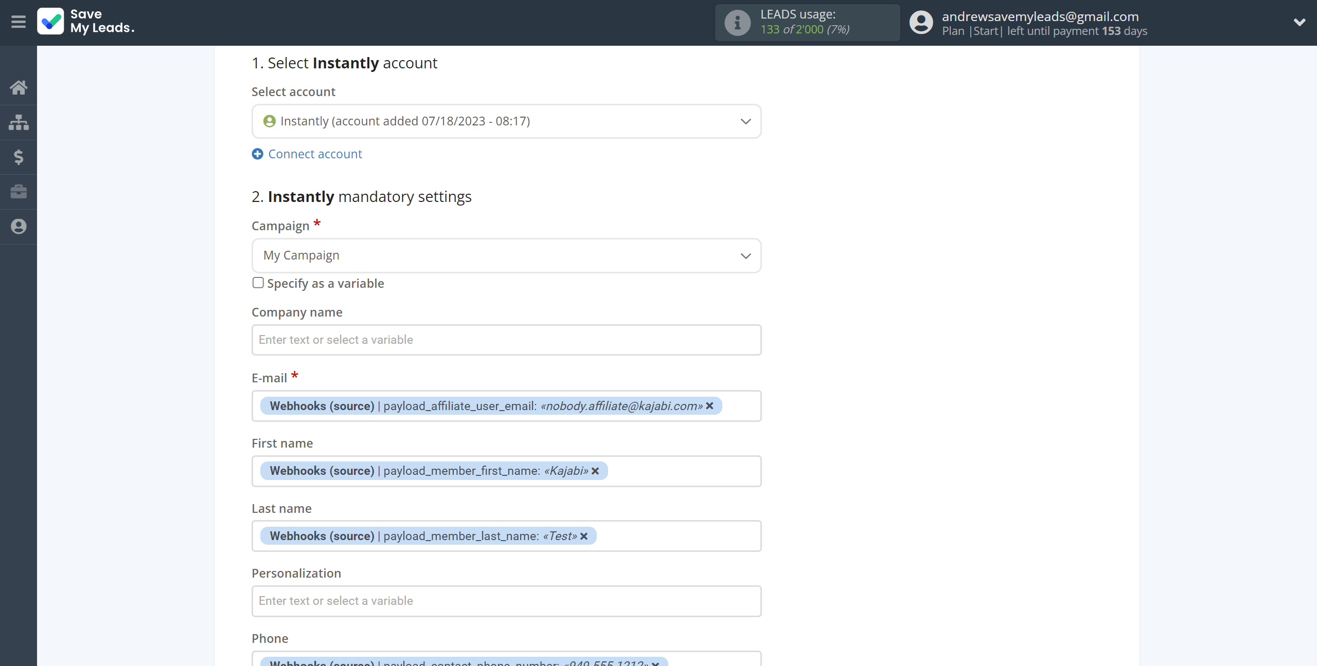How to Connect Webhooks with Instantly Add lead to campaign | Assigning fields How to Connect Webhooks with Instantly Add lead to campaign | Assigning fields