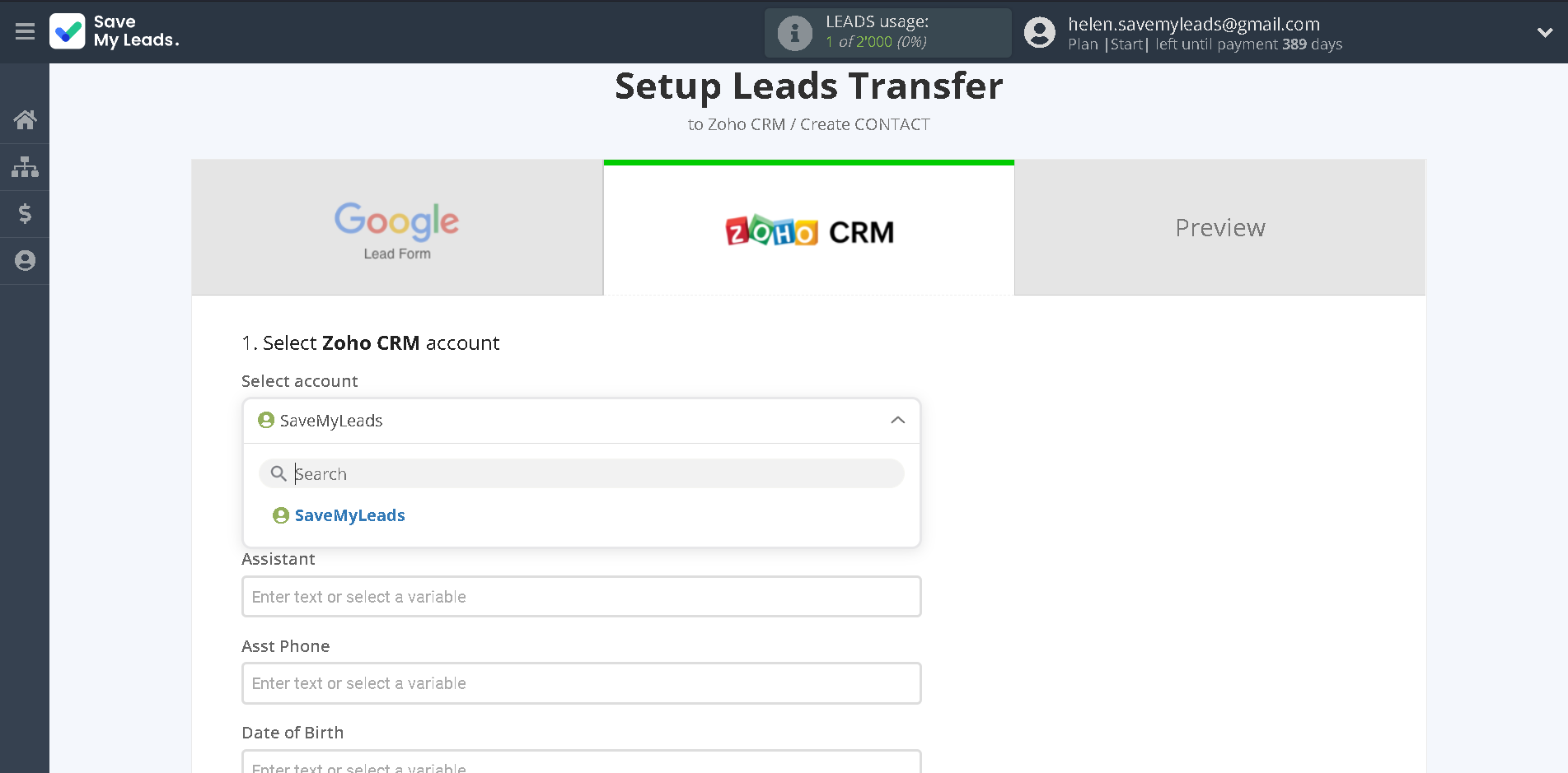 How to Connect Google Lead Form with Zoho CRM Create Contacts | Data Destination account selection How to Connect Google Lead Form with Zoho CRM Create Contacts | Data Destination account selection