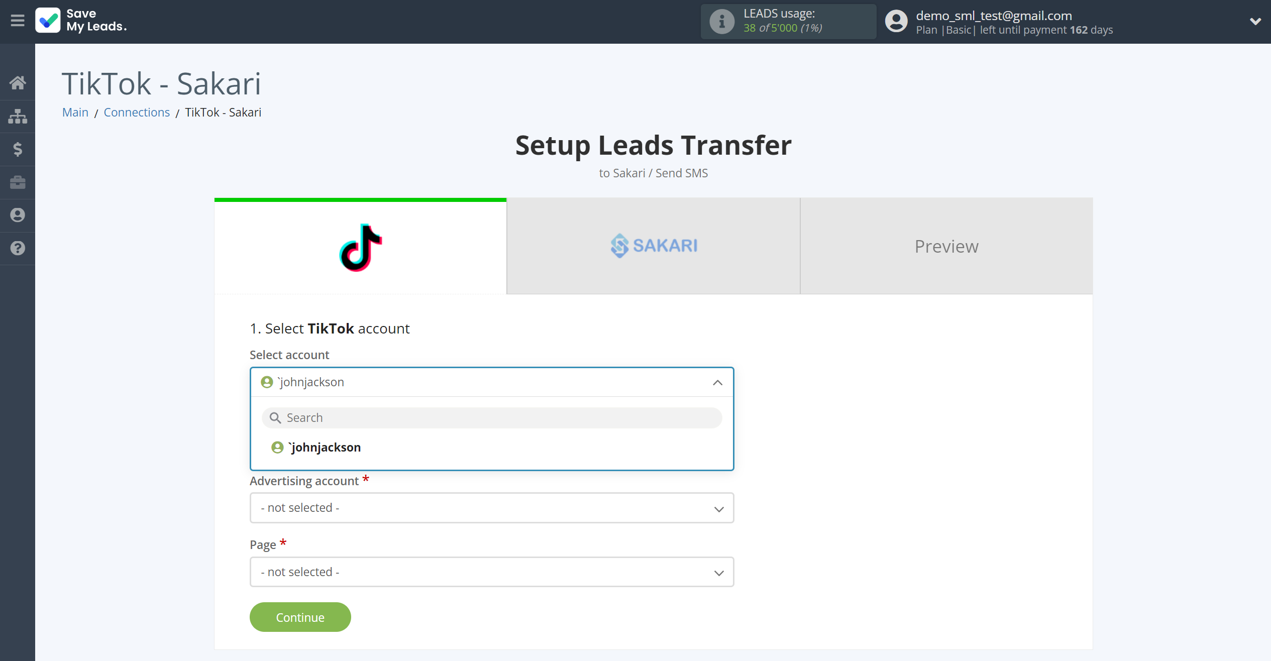How to Connect TikTok with Sakari | Data Source account selection How to Connect TikTok with Sakari | Data Source account selection