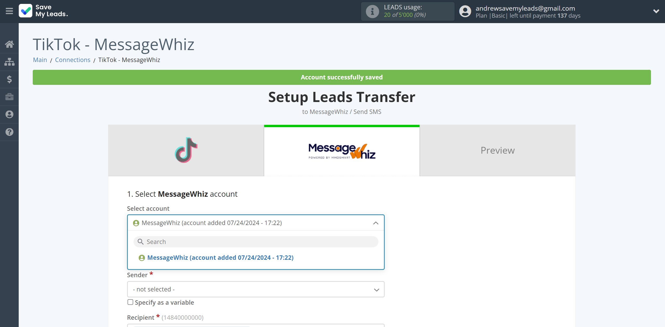 How to Connect TikTok with MessageWhiz | Data Destination account selection How to Connect TikTok with MessageWhiz | Data Destination account selection