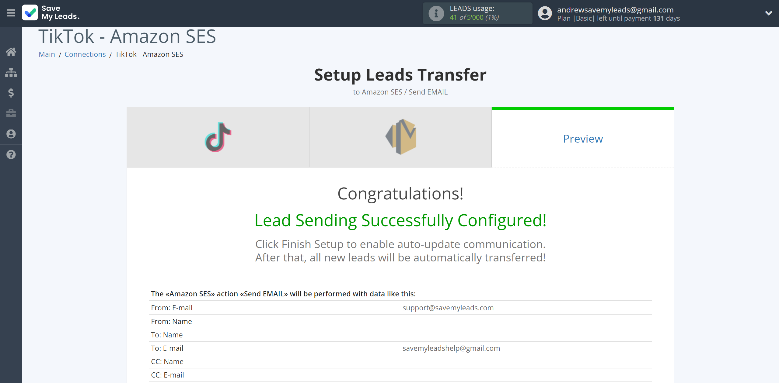 How to Connect TikTok with Amazon SES | Test data How to Connect TikTok with Amazon SES | Test data