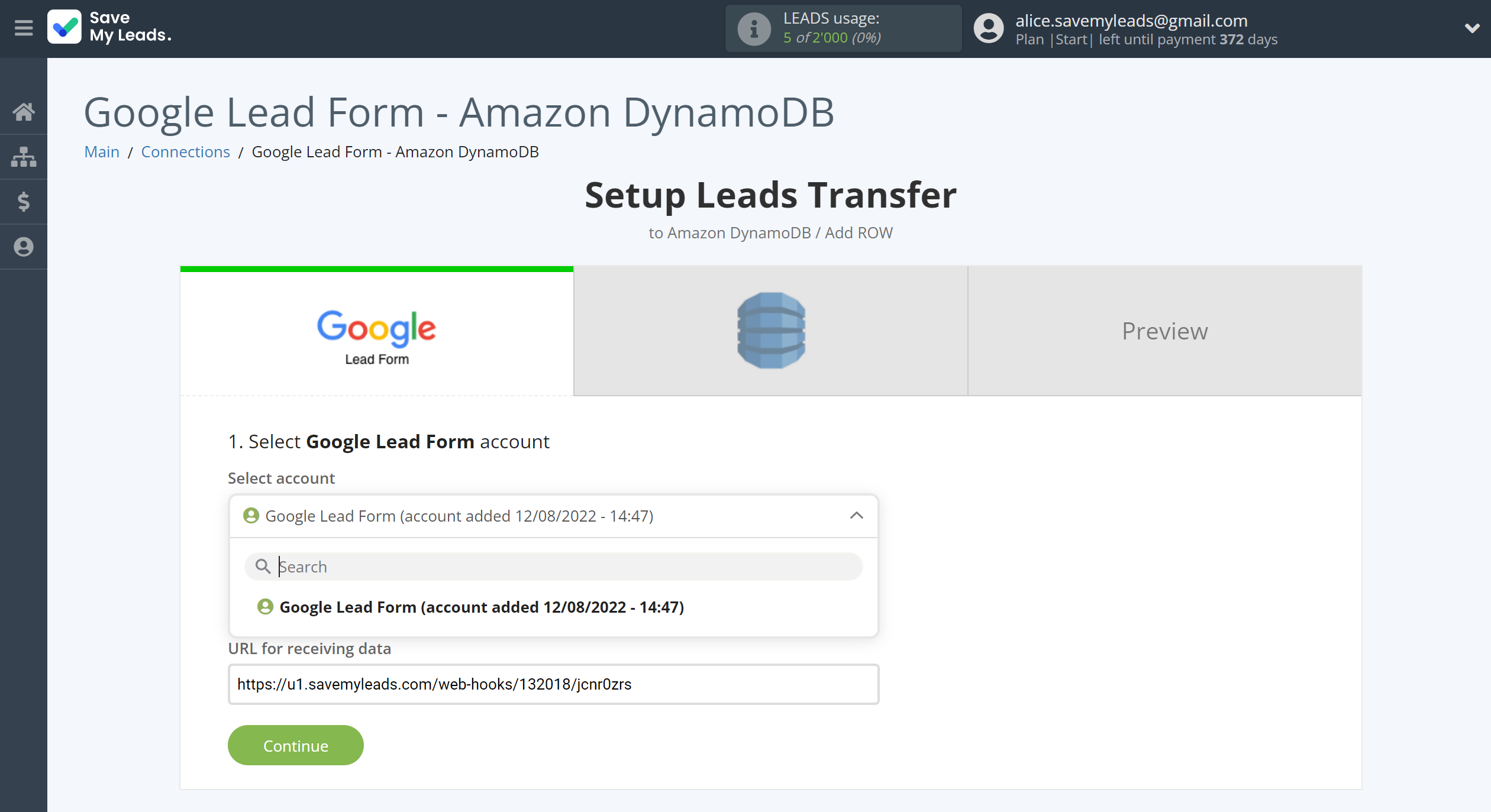 How to Connect Google Lead Form with Amazon DynamoDB | Data Source account selection How to Connect Google Lead Form with Amazon DynamoDB | Data Source account selection