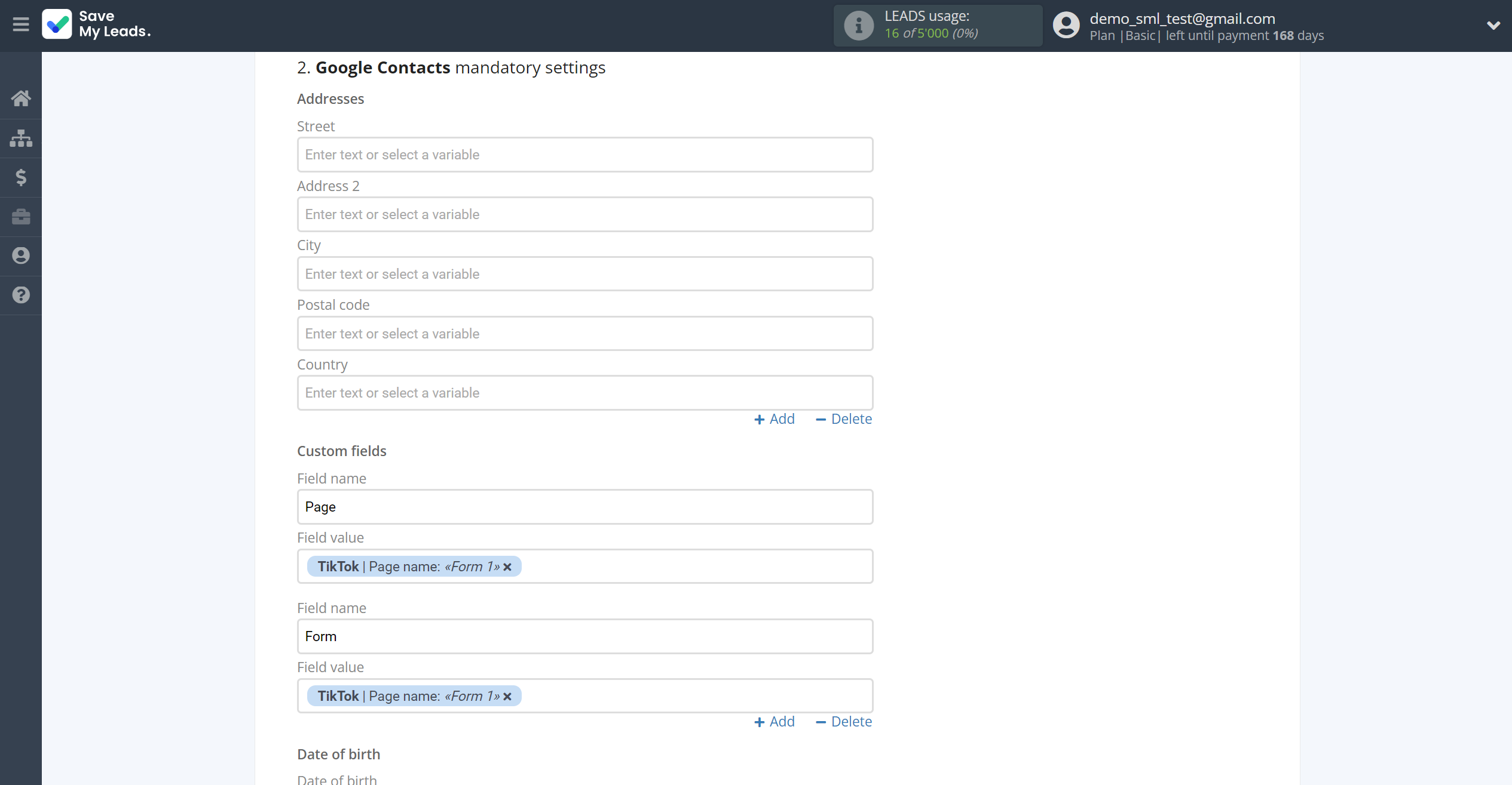 How to Connect TikTok with Google Contacts | Assigning fields How to Connect TikTok with Google Contacts | Assigning fields