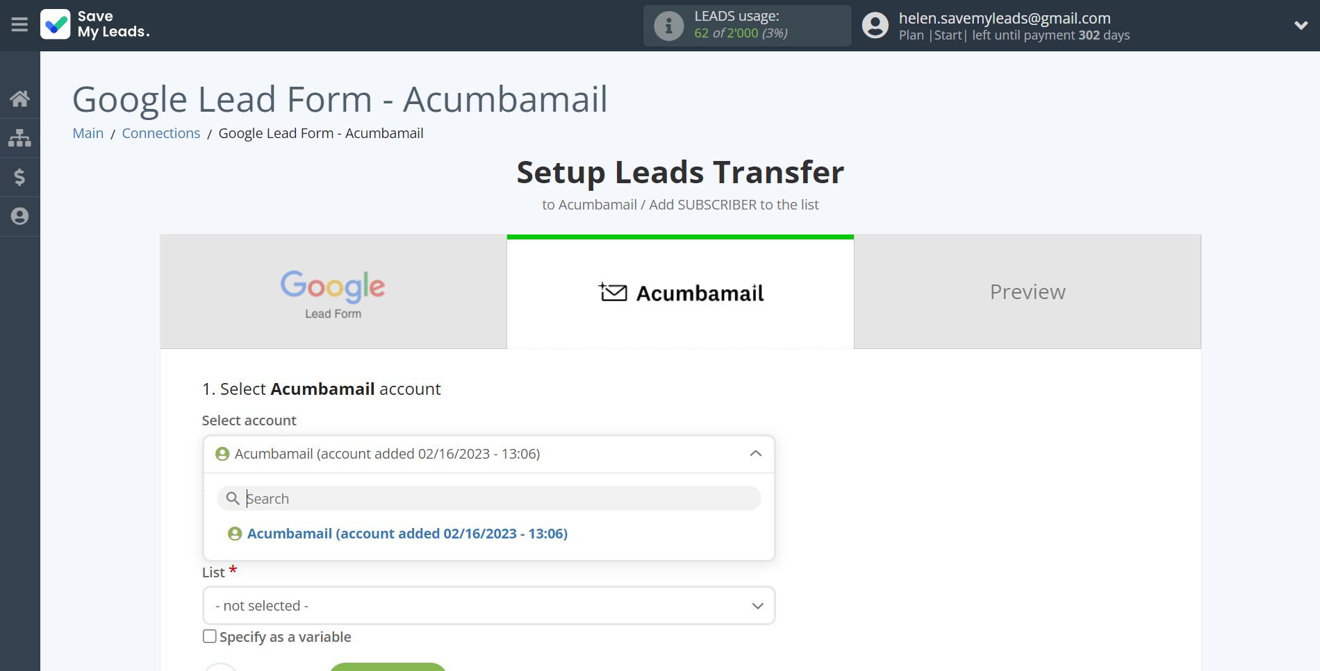 How to Connect Google Lead Form with Acumbamail Add Subscribers | Data Destination account selection How to Connect Google Lead Form with Acumbamail Add Subscribers | Data Destination account selection