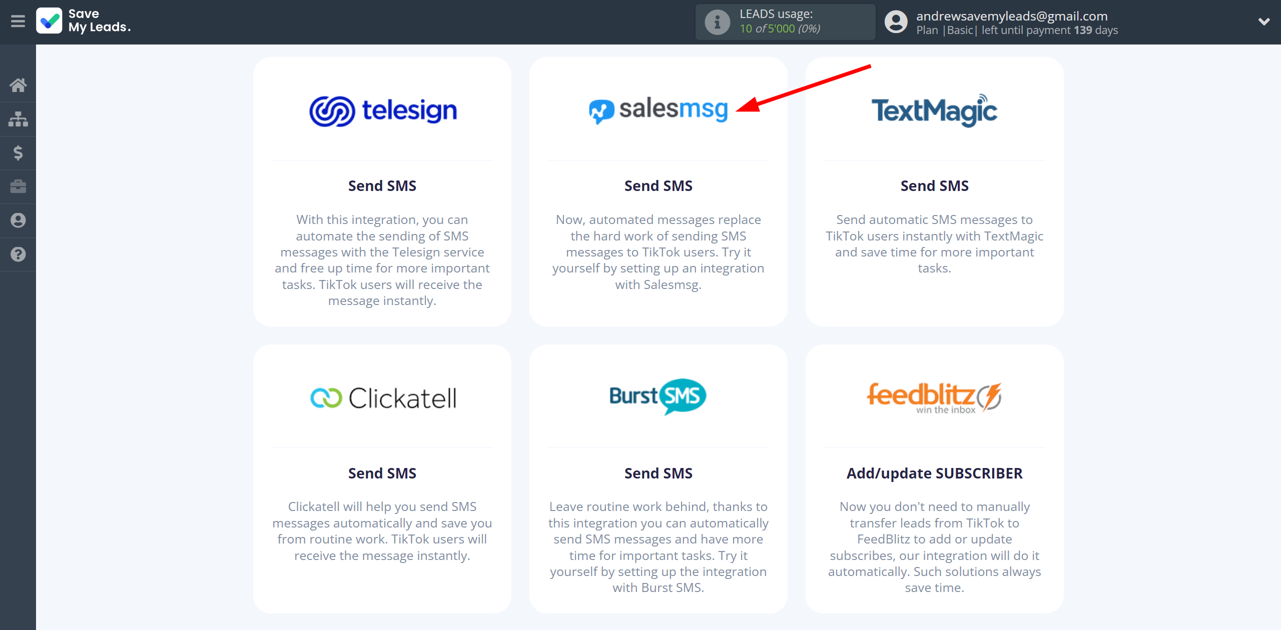 How to Connect TikTok with Salesmsg | Data Destination system selection How to Connect TikTok with Salesmsg | Data Destination system selection