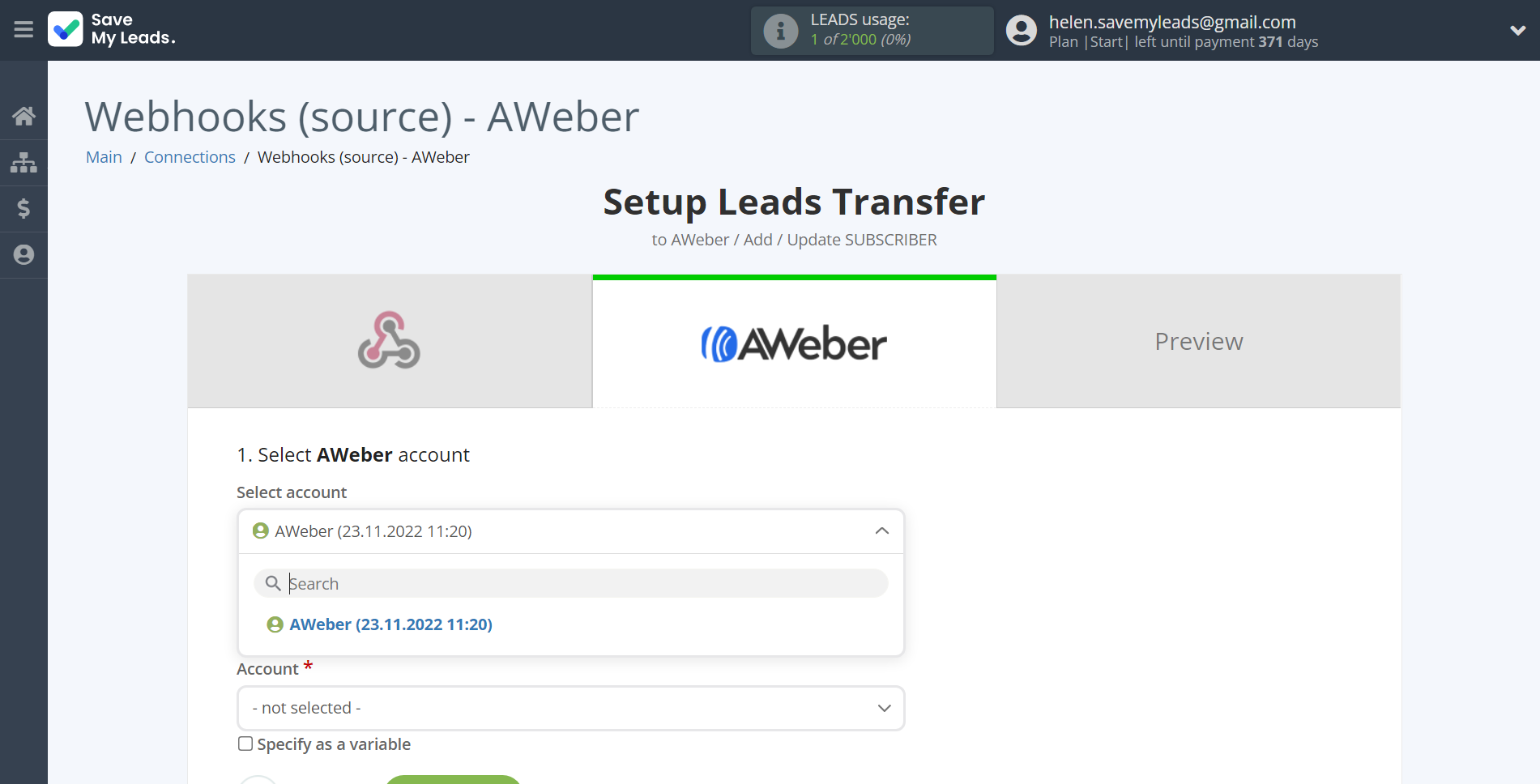 How to Connect Webhooks with AWeber | Data Destination account selection How to Connect Webhooks with AWeber | Data Destination account selection