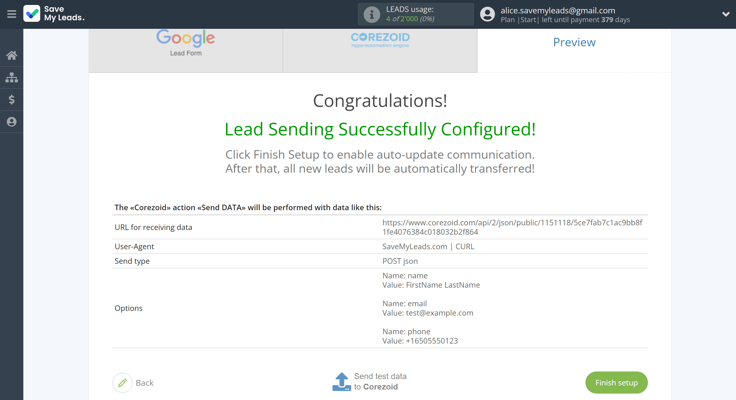 How to Connect Google Lead Form with Corezoid | Test data How to Connect Google Lead Form with Corezoid | Test data