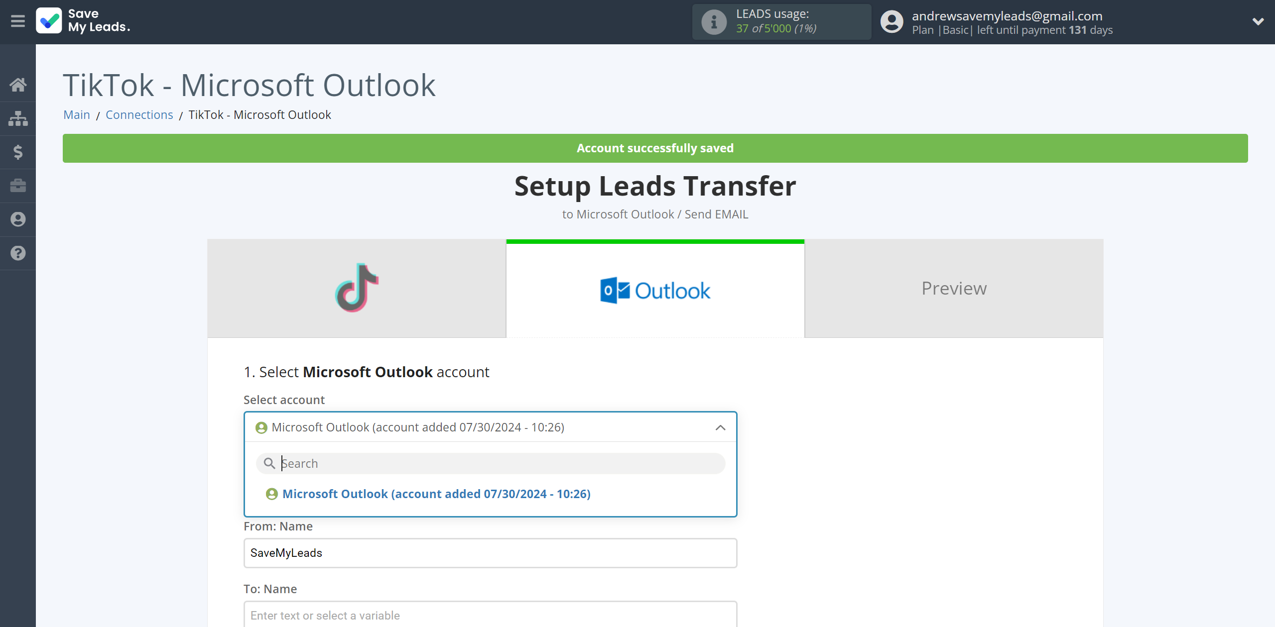 How to Connect TikTok with Microsoft Outlook | Data Destination account selection How to Connect TikTok with Microsoft Outlook | Data Destination account selection