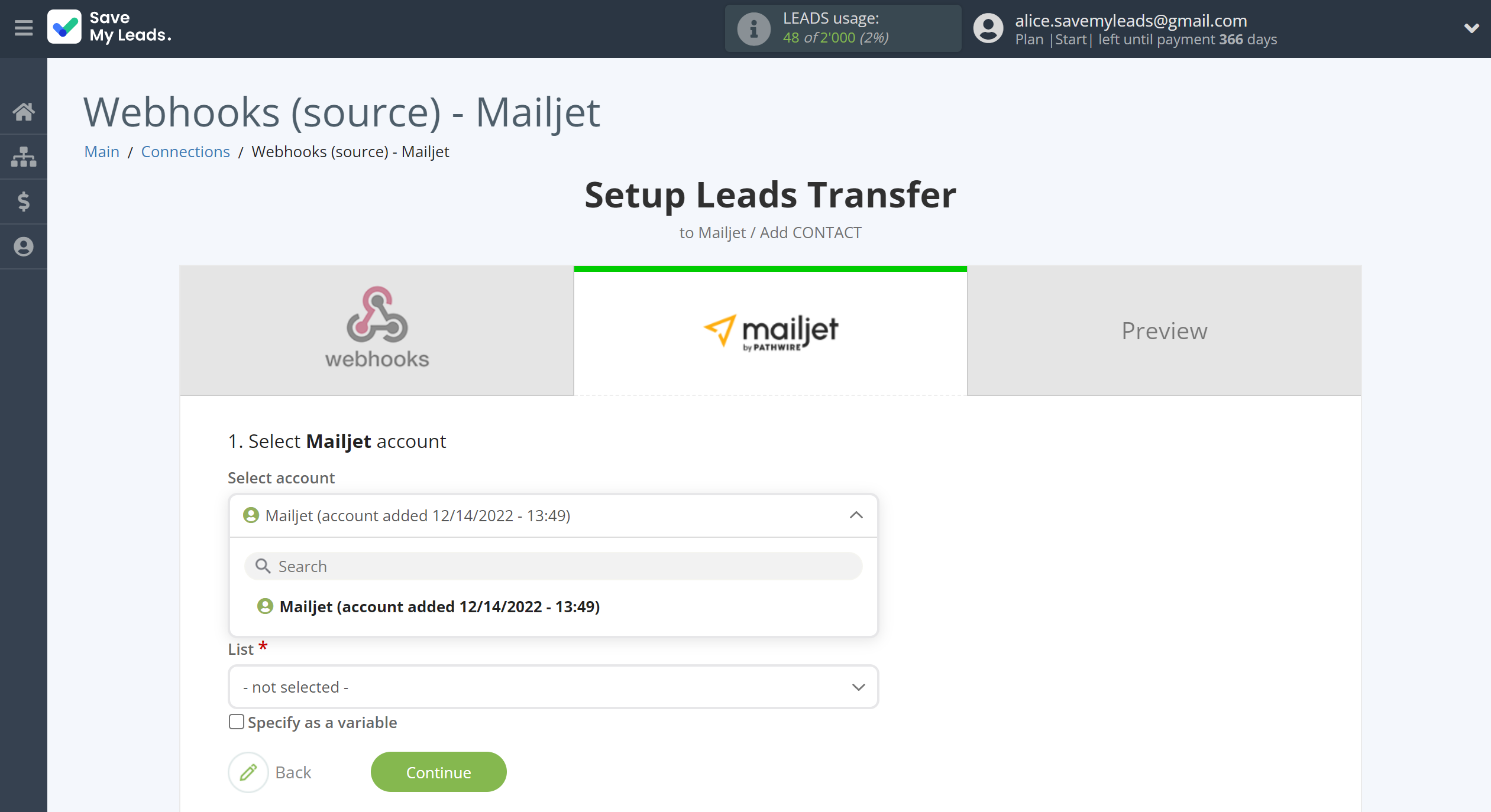 How to Connect Webhooks with Mailjet | Data Destination account selection How to Connect Webhooks with Mailjet | Data Destination account selection