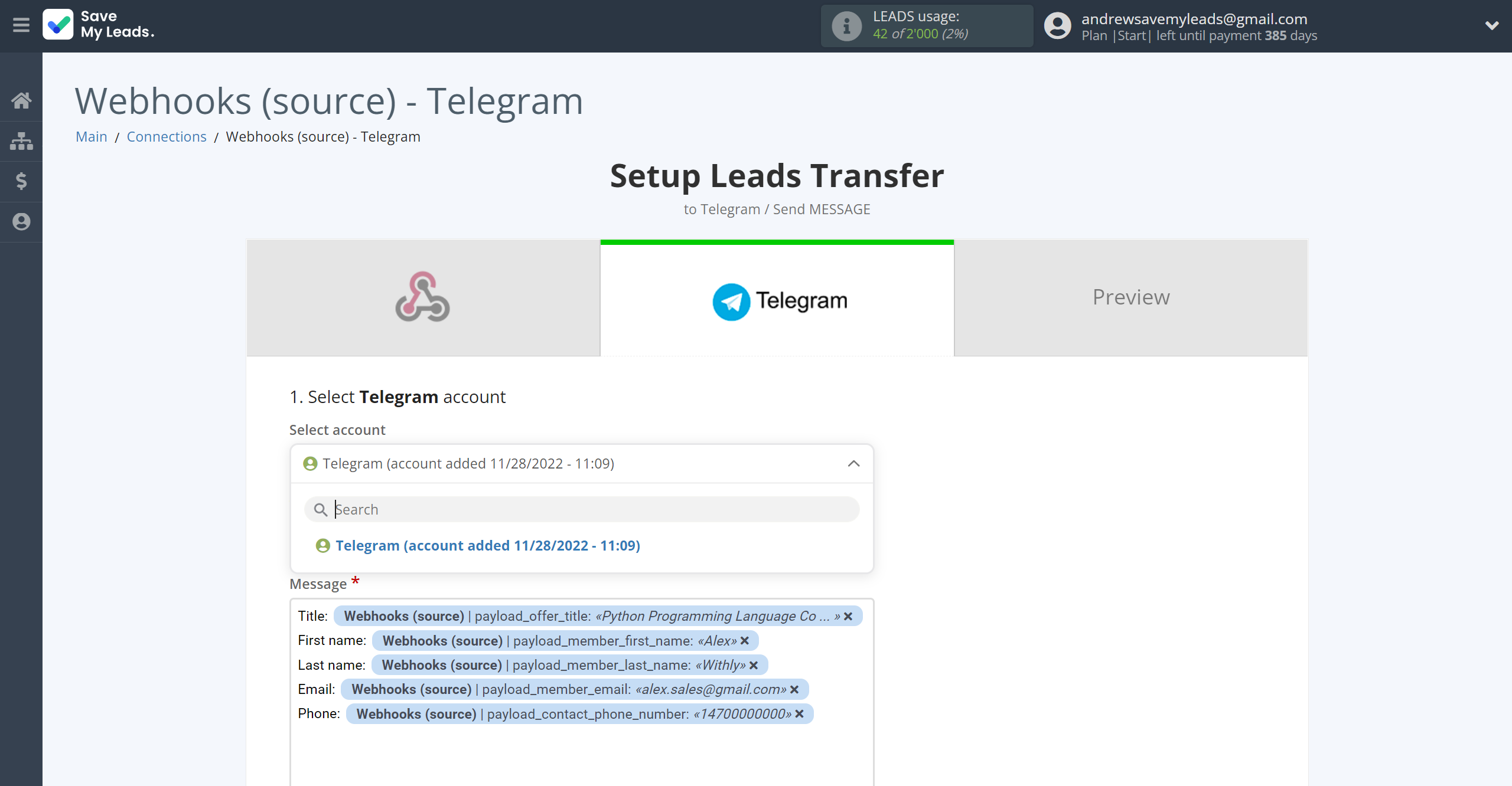 How to Connect Webhooks with Telegram | Data Destination account selection How to Connect Webhooks with Telegram | Data Destination account selection