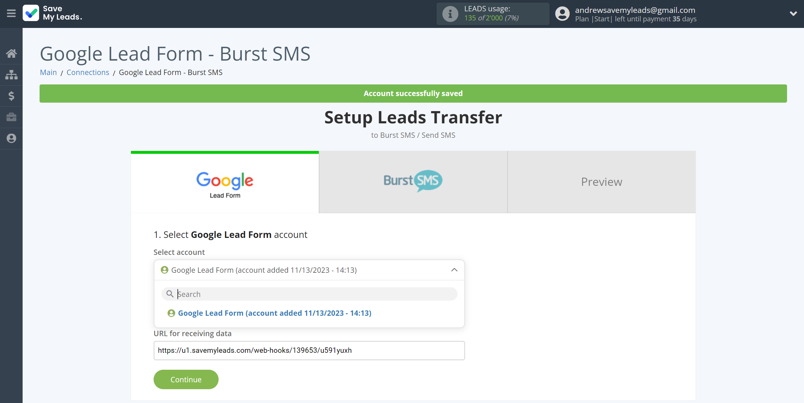 How to Connect Google Lead Form with Burst SMS | Data Source account selection How to Connect Google Lead Form with Burst SMS | Data Source account selection