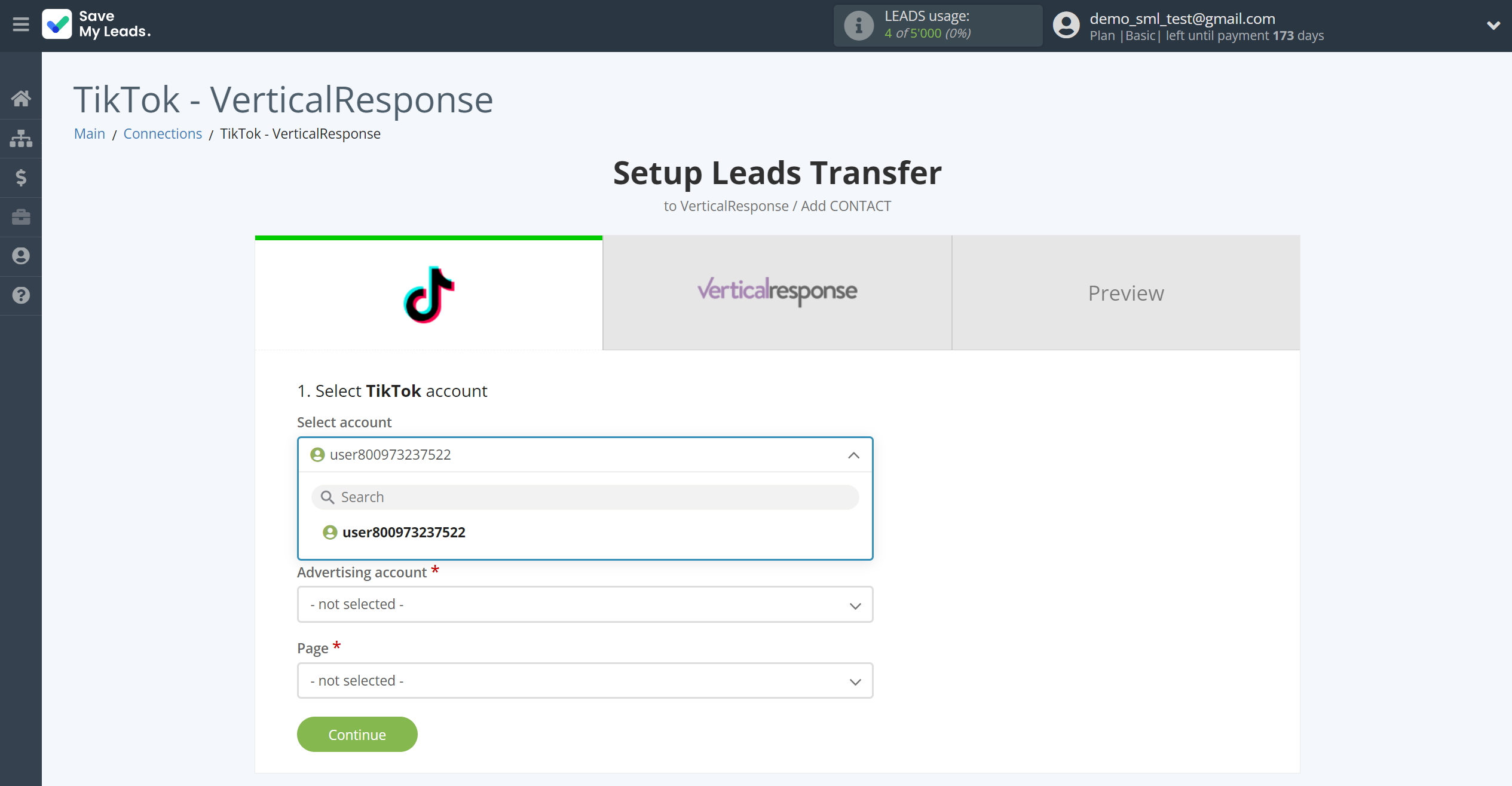 How to Connect TikTok with VerticalResponse | Data Source account selection How to Connect TikTok with VerticalResponse | Data Source account selection