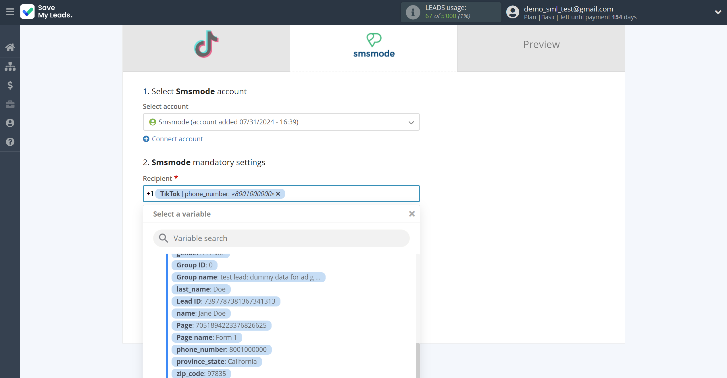 How to Connect TikTok with Smsmode | Assigning fields How to Connect TikTok with Smsmode | Assigning fields