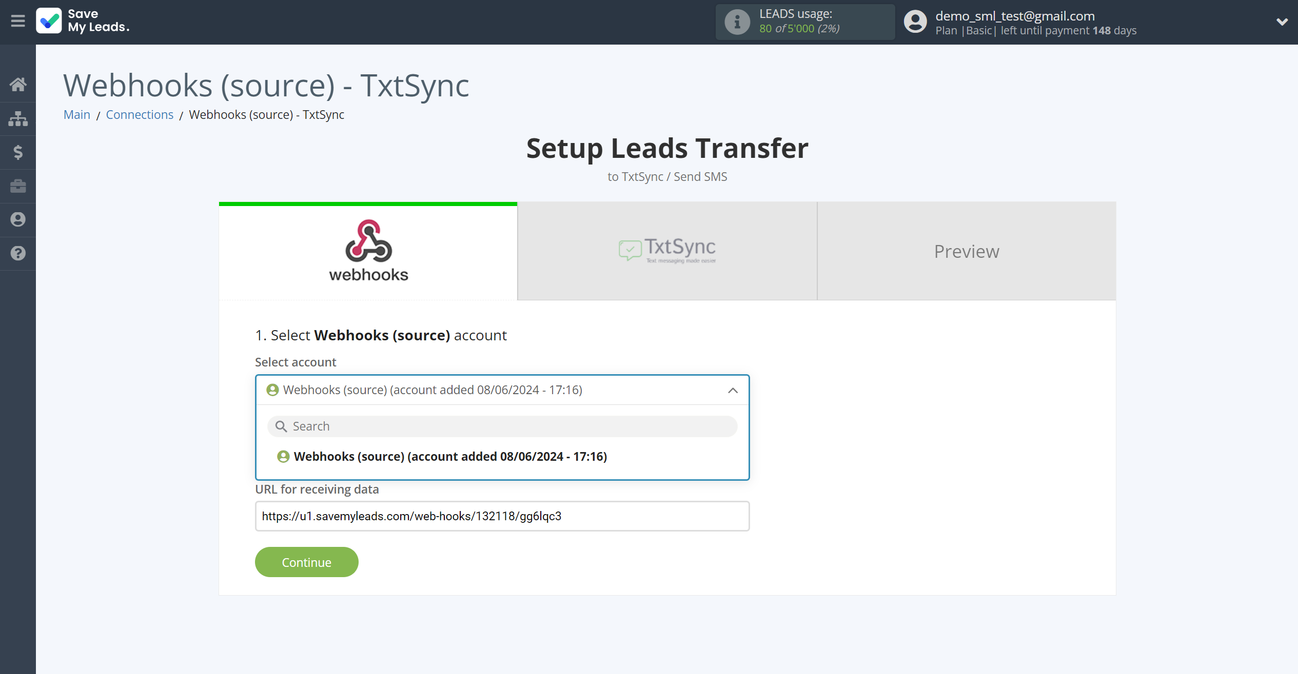 How to Connect Webhooks with TxtSync | Data Source account selection How to Connect Webhooks with TxtSync | Data Source account selection