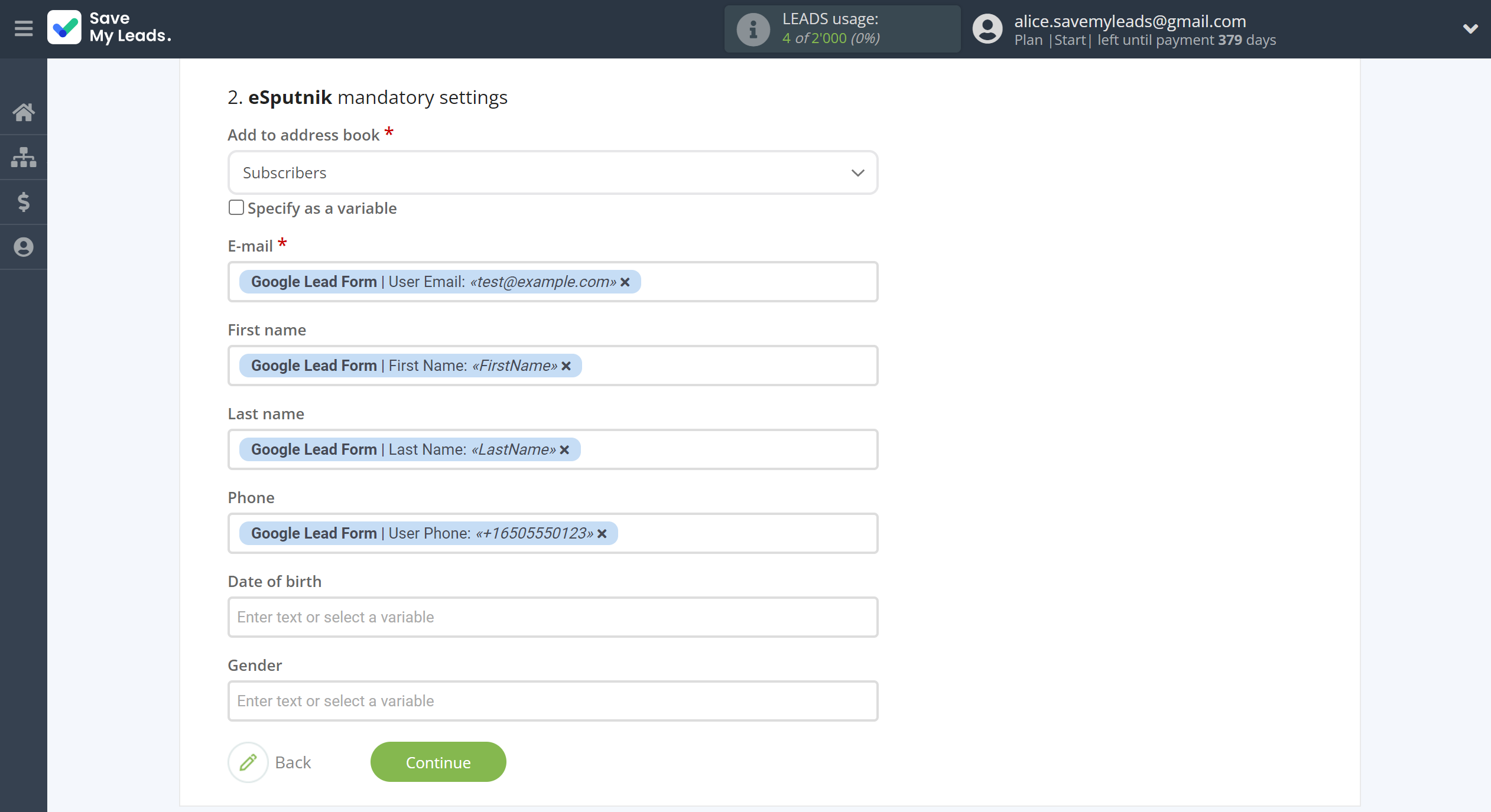 How to Connect Google Lead Form with eSputnik Add Contacts | Assigning fields How to Connect Google Lead Form with eSputnik Add Contacts | Assigning fields