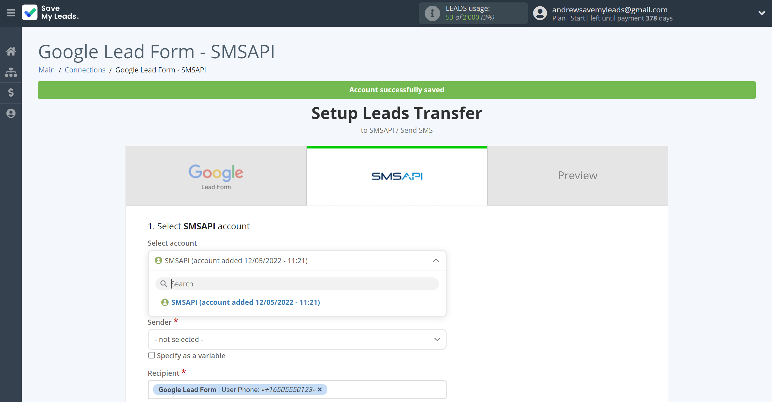 How to Connect Google Lead Form with SMSAPI | Data Destination account selection How to Connect Google Lead Form with SMSAPI | Data Destination account selection