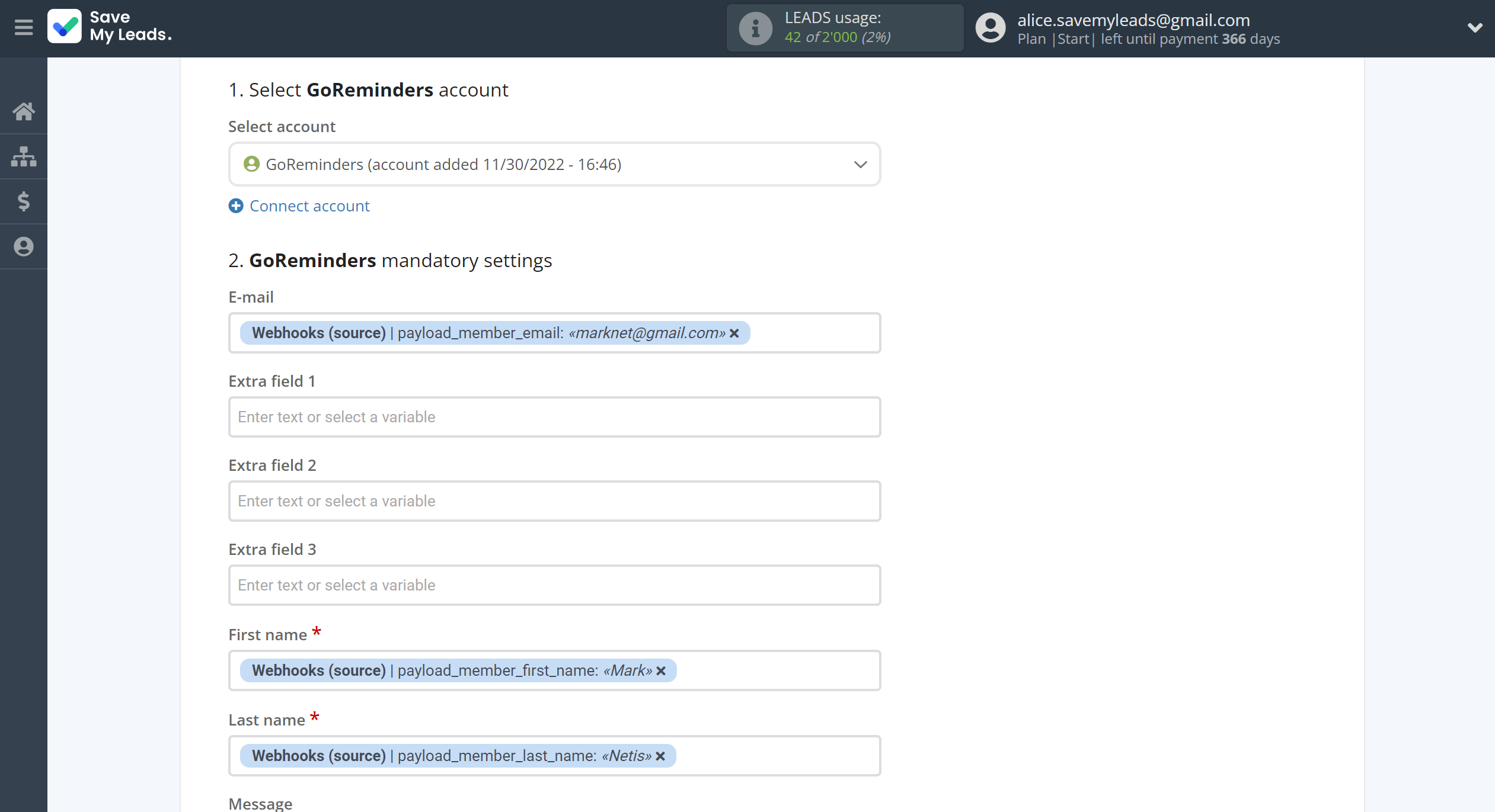 How to Connect Webhooks with GoReminders | Assigning fields How to Connect Webhooks with GoReminders | Assigning fields