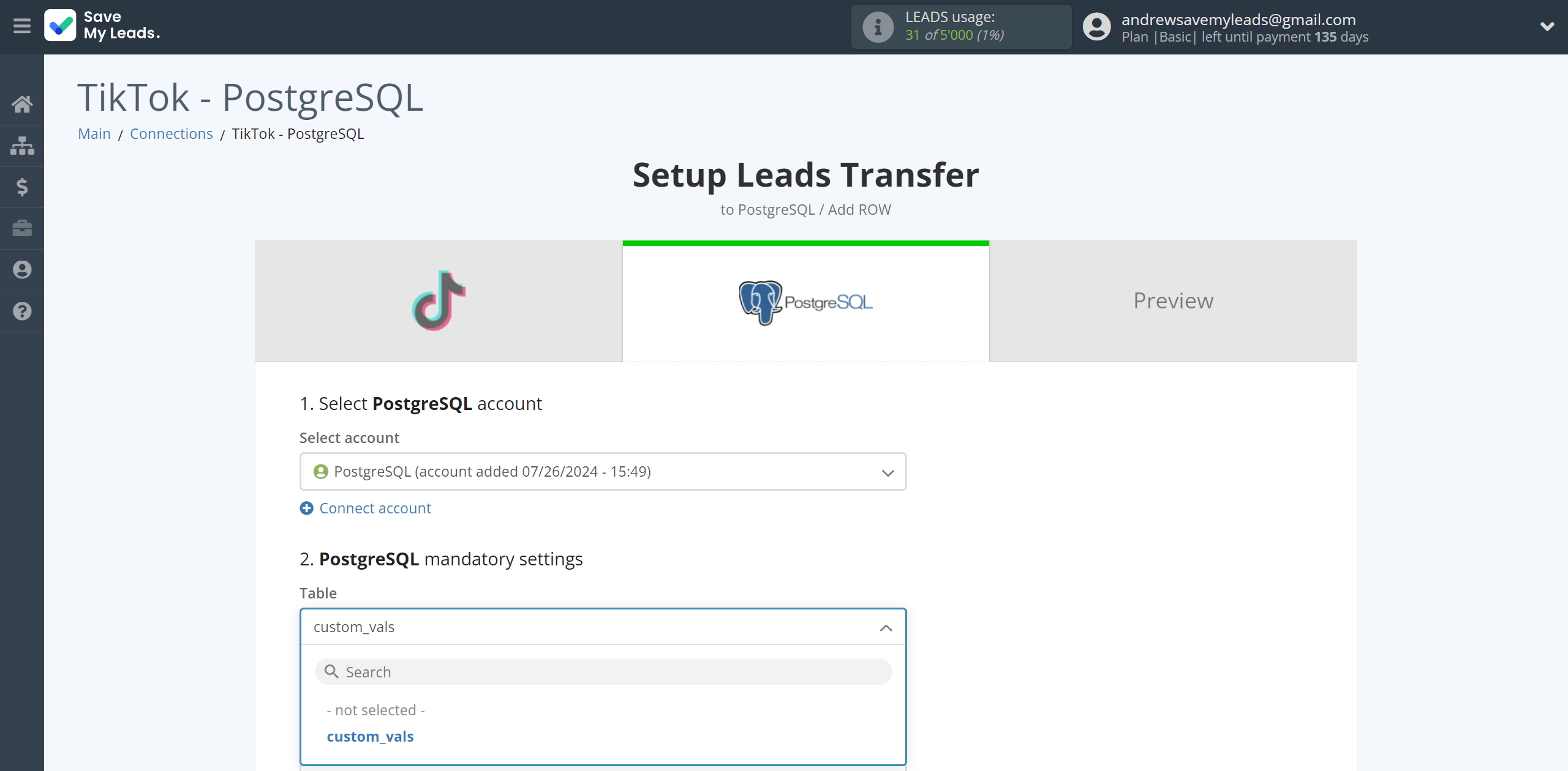 How to Connect TikTok with PostgreSQL | Table selection How to Connect TikTok with PostgreSQL | Table selection